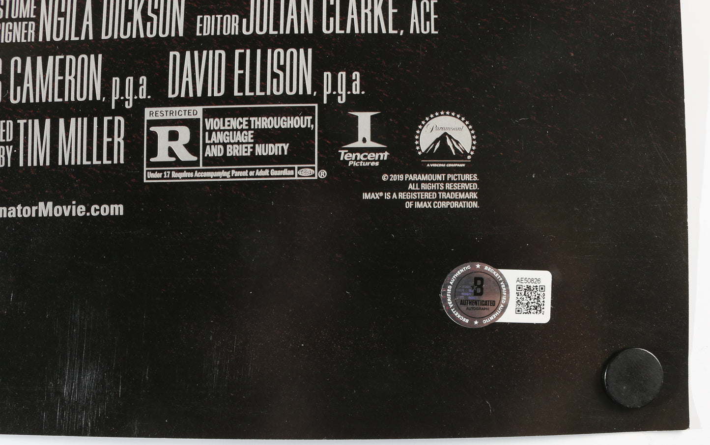 
                  
                    Terminator: Dark Fate 27x40 Poster (Beckett) Cast Signed by Linda Hamilton, Mackenzie Davis, Natalia Reyes, Gabriel Luna, Diego Boneta, & Director: Tim Miller
                  
                