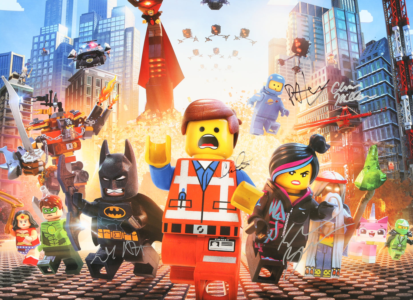 
                  
                    The Lego Movie 27x40 Poster (Beckett) Cast Signed by Chris Pratt, Elizabeth Banks, Will Arnett, with Directors: Phil Lord & Christopher Miller
                  
                