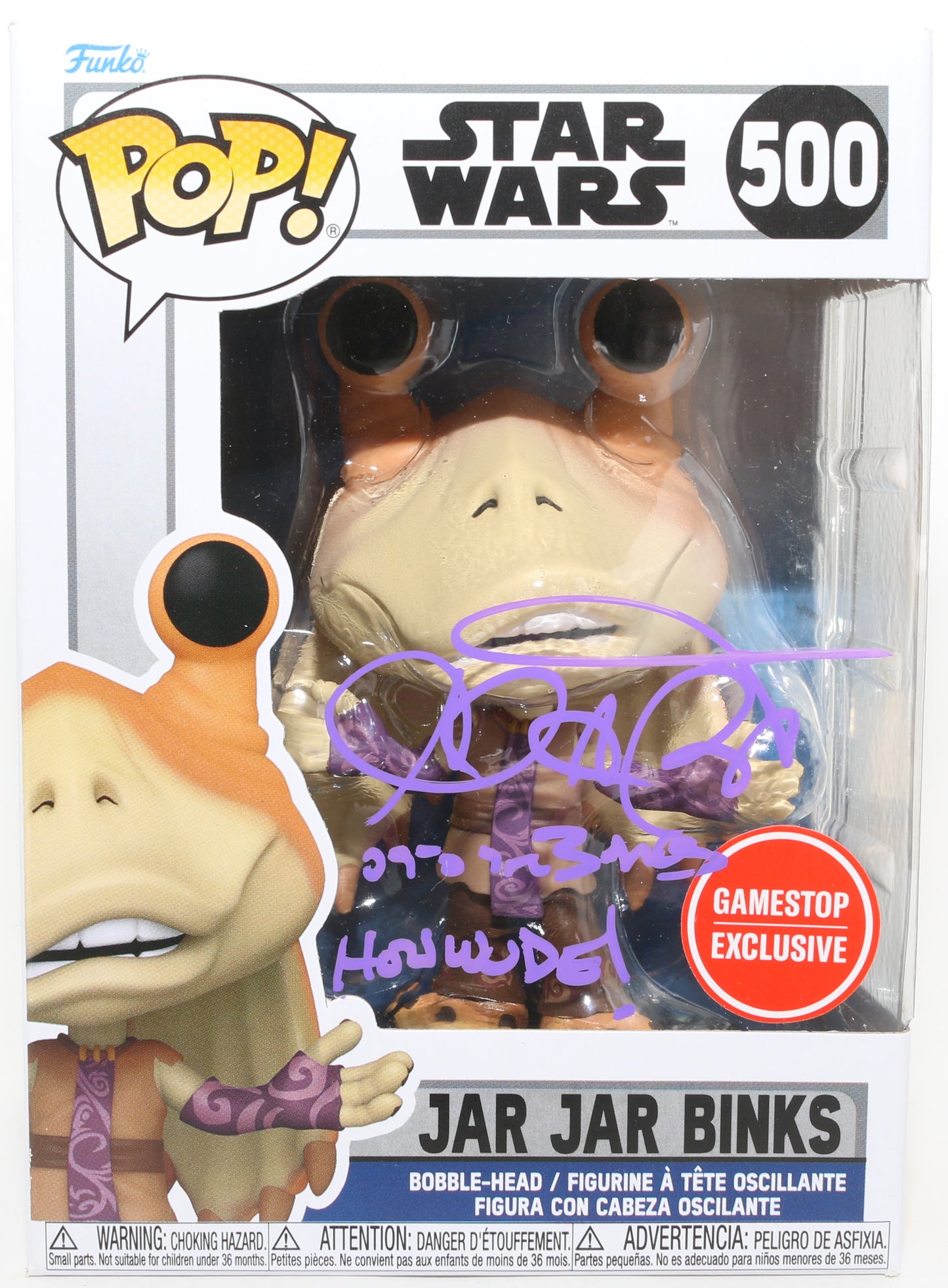
                  
                    Ahmed Best as Jar Jar Binks in Star Wars Episode I: The Phantom Menace GameStop Exclusive (JSA) Signed Funko POP! #500 with Quote
                  
                