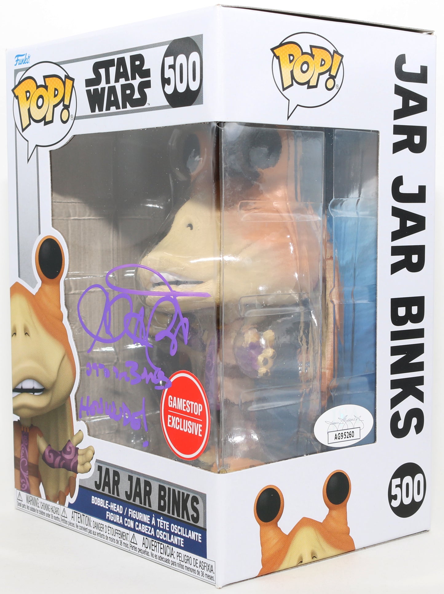 
                  
                    Ahmed Best as Jar Jar Binks in Star Wars Episode I: The Phantom Menace GameStop Exclusive (JSA) Signed Funko POP! #500 with Quote
                  
                