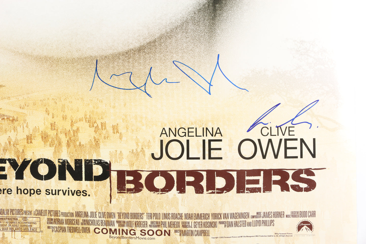 
                  
                    Angelina Jolie as Sarah Jordan Beauford & Clive Owen as Dr. Nick Callahan in Beyond Borders Signed 27x40 Poster
                  
                