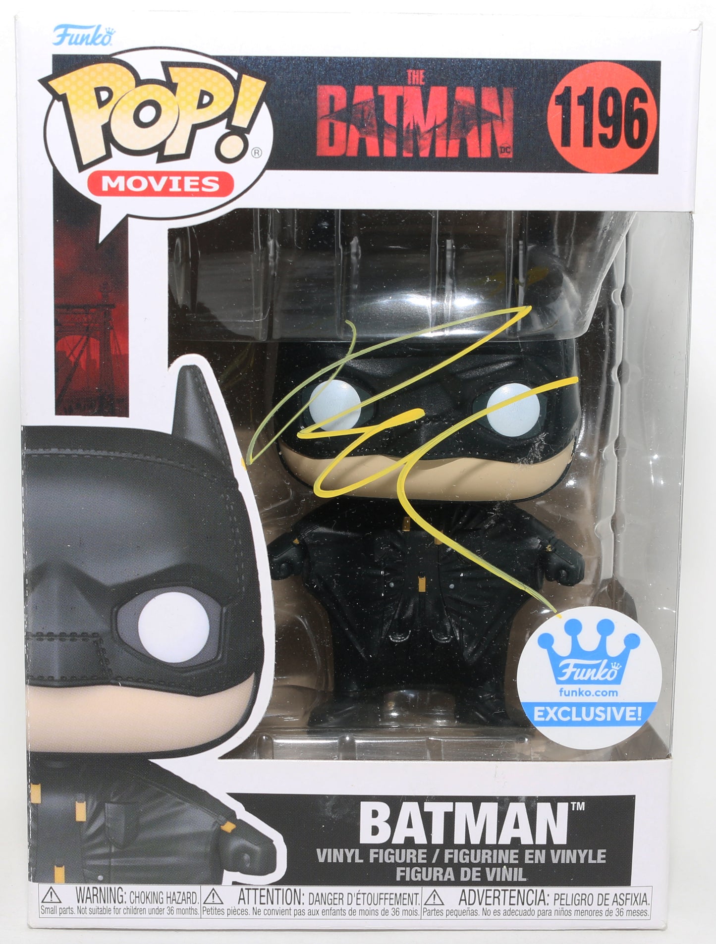 
                  
                    Robert Pattinson as Batman in The Batman Funko Store Exclusive (SWAU) Signed Funko POP! #1196
                  
                