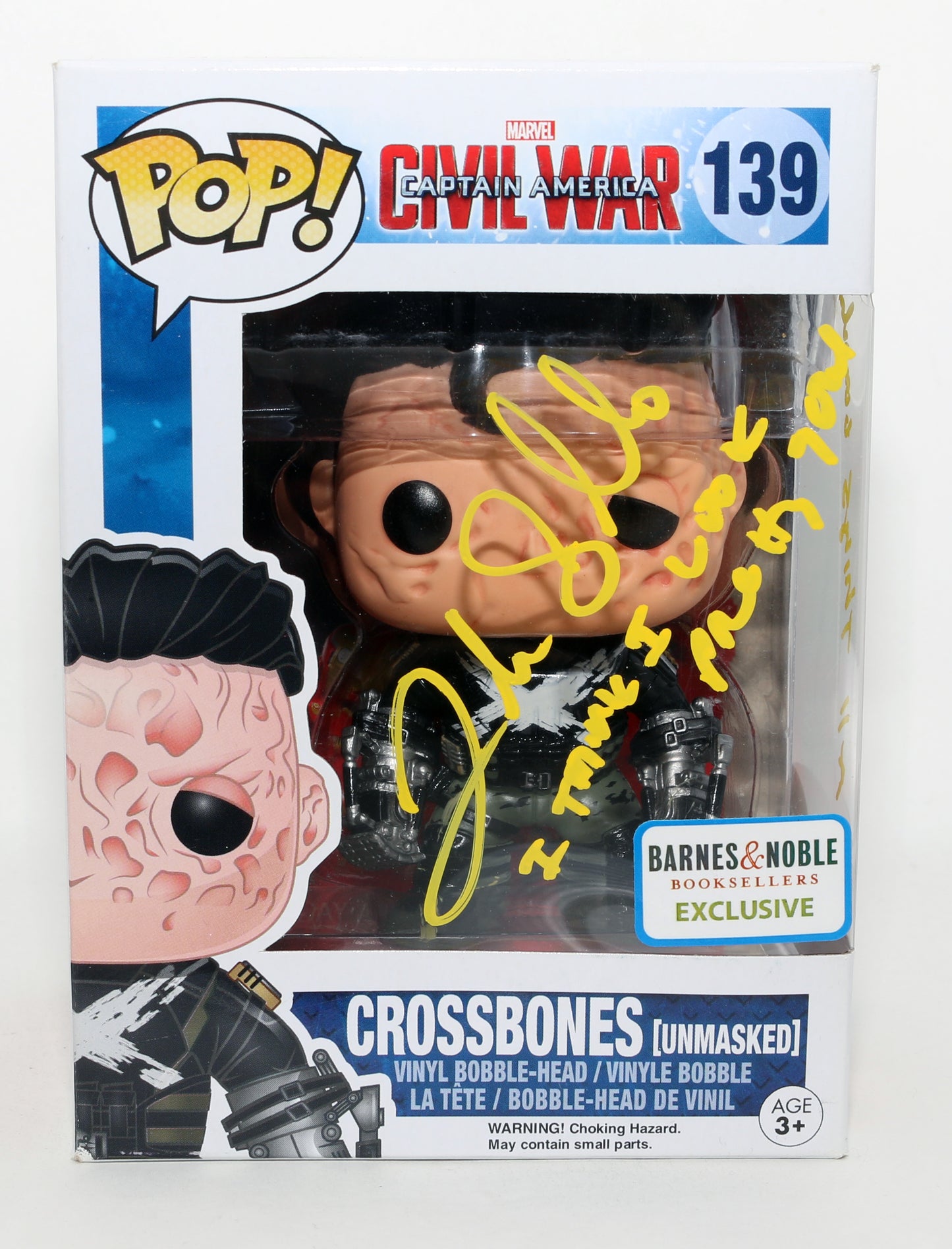
                  
                    Frank Grillo as Crossbones in Captain America: Civil War Barnes & Noble Exclusive (JSA) Signed Funko POP! #139 with Quote
                  
                