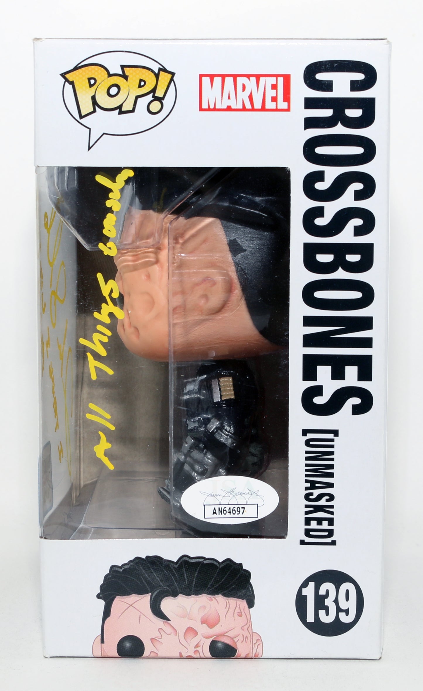 
                  
                    Frank Grillo as Crossbones in Captain America: Civil War Barnes & Noble Exclusive (JSA) Signed Funko POP! #139 with Quote
                  
                