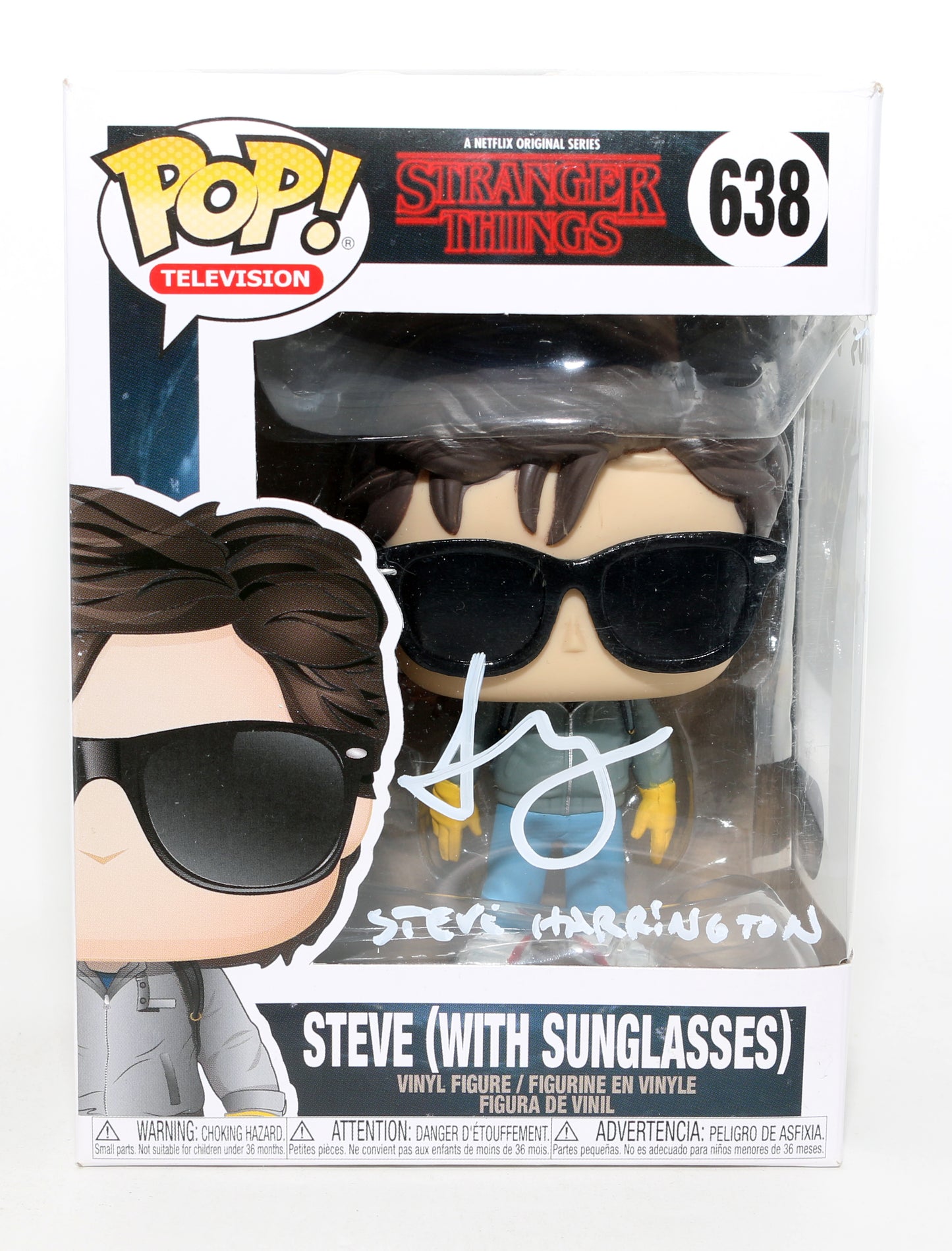 
                  
                    Joe Keery as Steve Harrington in Stranger Things (SWAU) Signed Funko POP! #638 with Character Name & Quote
                  
                
