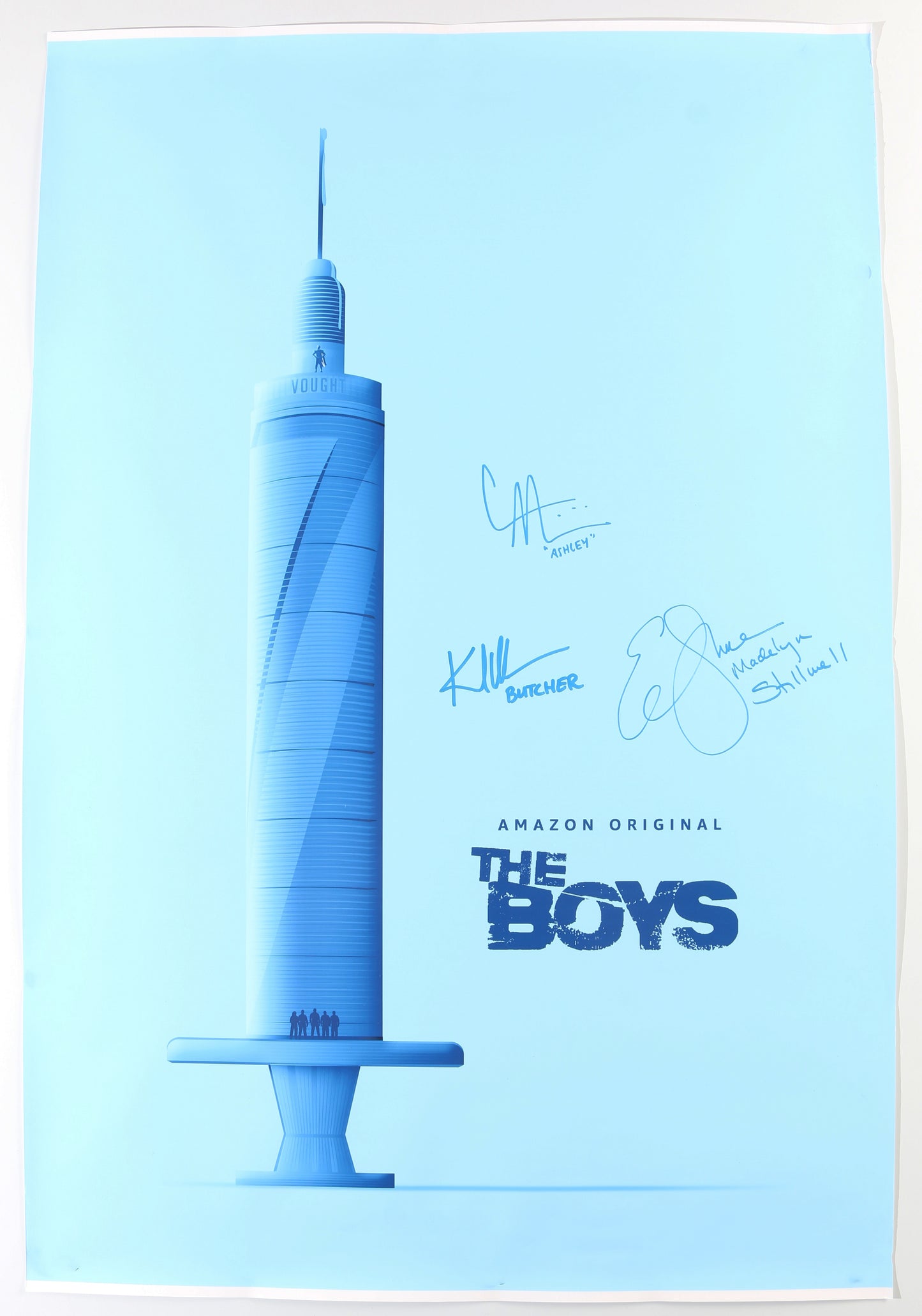 
                  
                    The Boys 24x36 Poster (SWAU) Cast Signed by Karl Urban, Colby Mini, & Elisabeth Shue with Character Names
                  
                