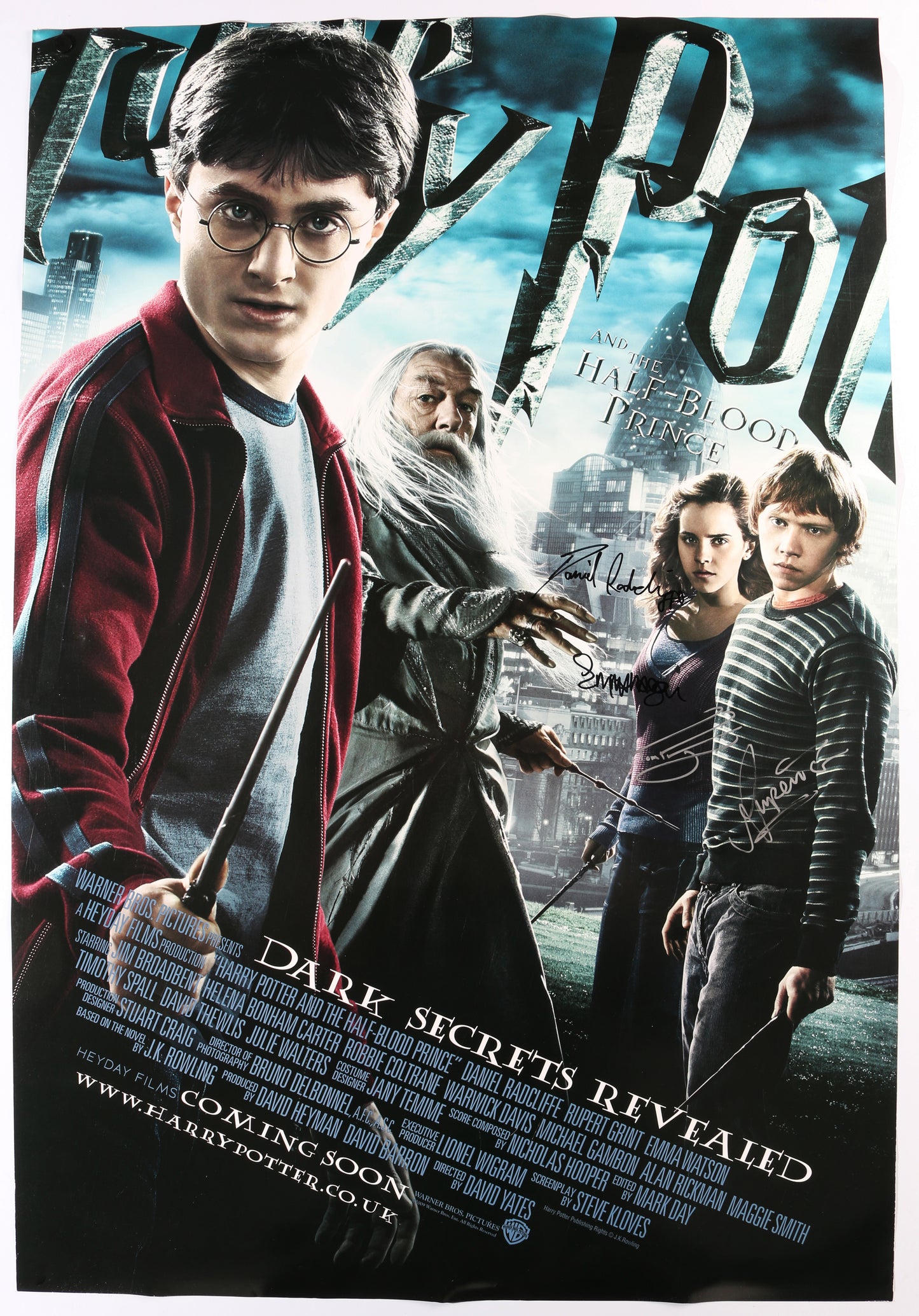
                  
                    Harry Potter & the Half-Blood Prince 27x40 Poster Cast Signed by Daniel Radcliffe, Emma Watson, Rupert Grint, & Tom Felton
                  
                