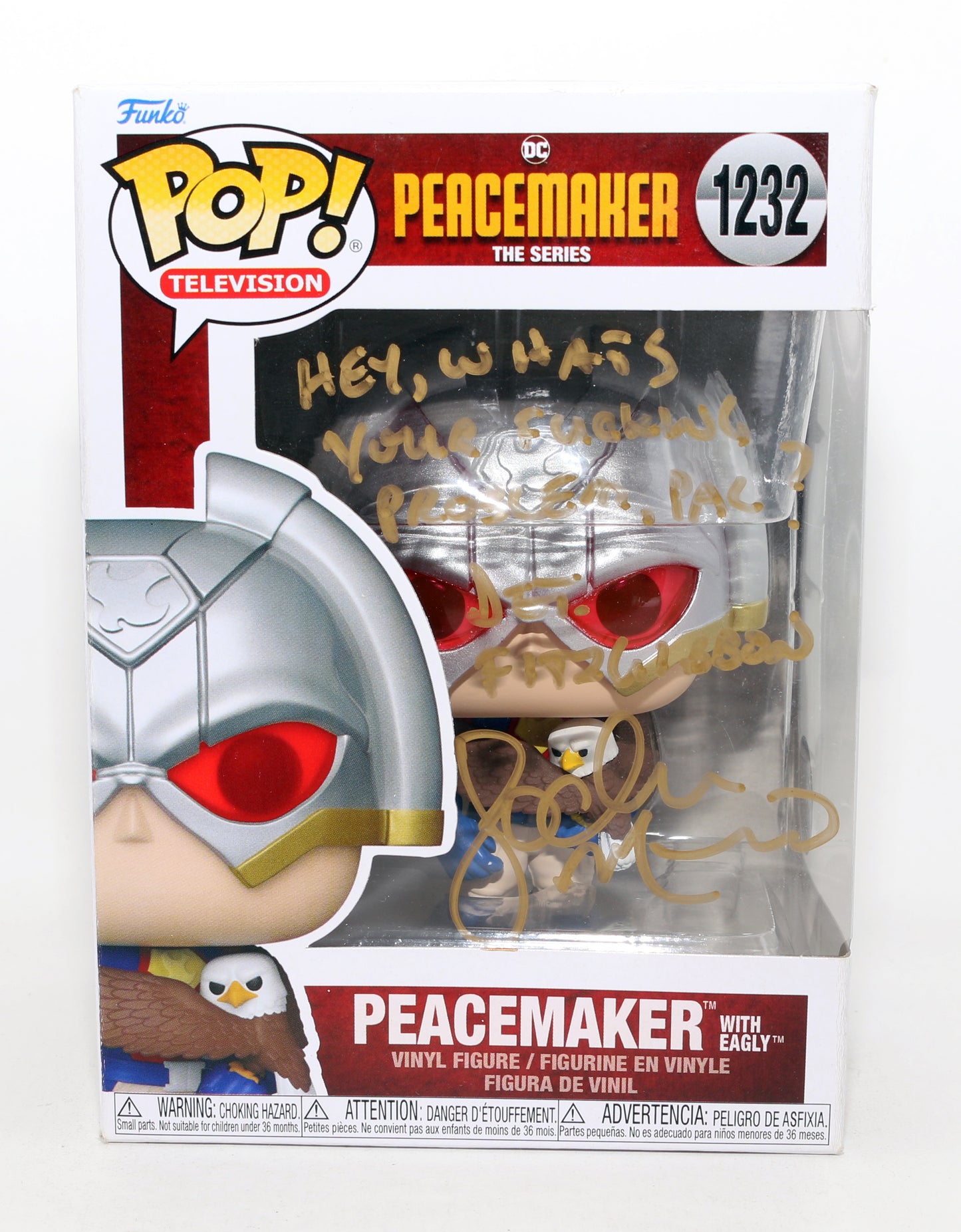 
                  
                    Lochlyn Munro as Detective Larry Fitzgibbon in Peacemaker Signed Funko POP! #1232 with Character Name & Quote
                  
                