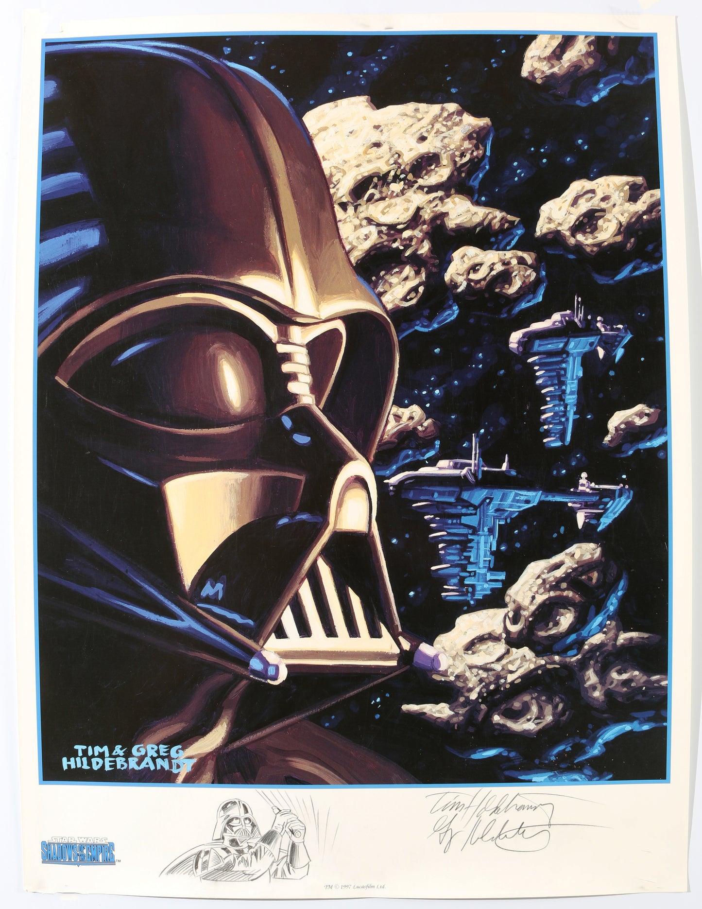 
                  
                    Tim Hildebrandt & Greg Hildebrandt Illustrators of Star Wars: Shadows of the Empire Signed 18x24 Poster with Remark
                  
                