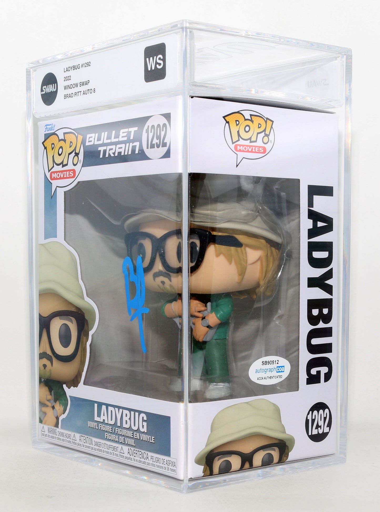 
                  
                    Brad Pitt as Ladybug in Bullet Train (SWAU Encapsulated Grade WS / Auto 8) Signed Funko POP! #1292
                  
                