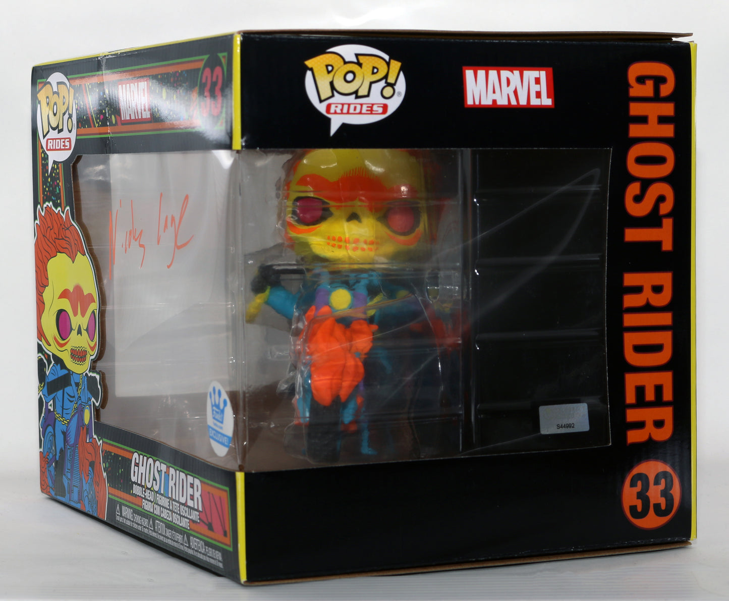 
                  
                    Nicolas Cage as Johnny Blaze / Ghost Rider in Ghost Rider Marvel Blacklight Funko Store Exclusive (Celebrity Authentics) Signed Funko POP! #33
                  
                