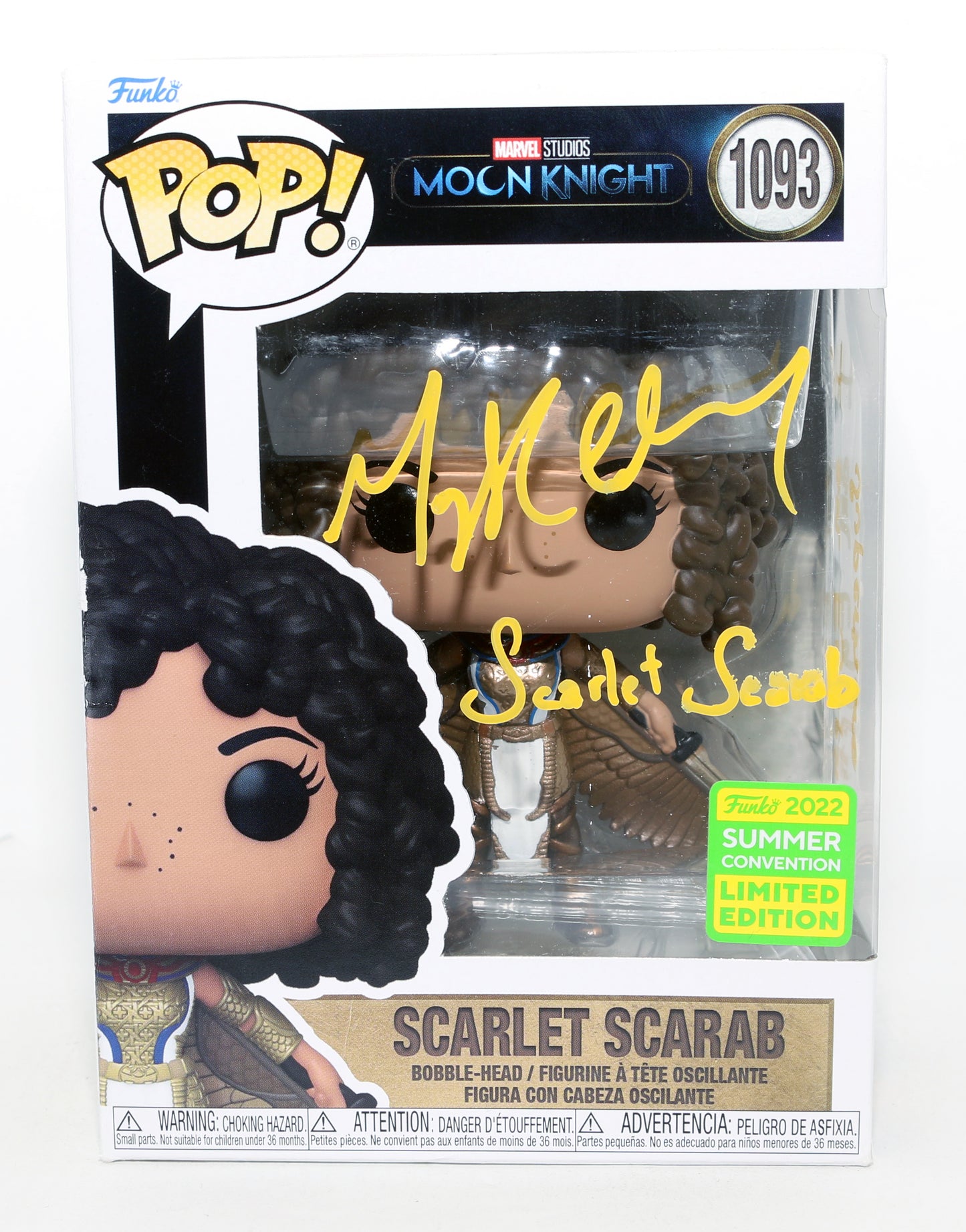 
                  
                    May Calamawy as Scarlet Scarab in Moon Knight 2022 Summer Convention Limited Edition Signed Funko POP! #1093 with Character Name & Quote
                  
                
