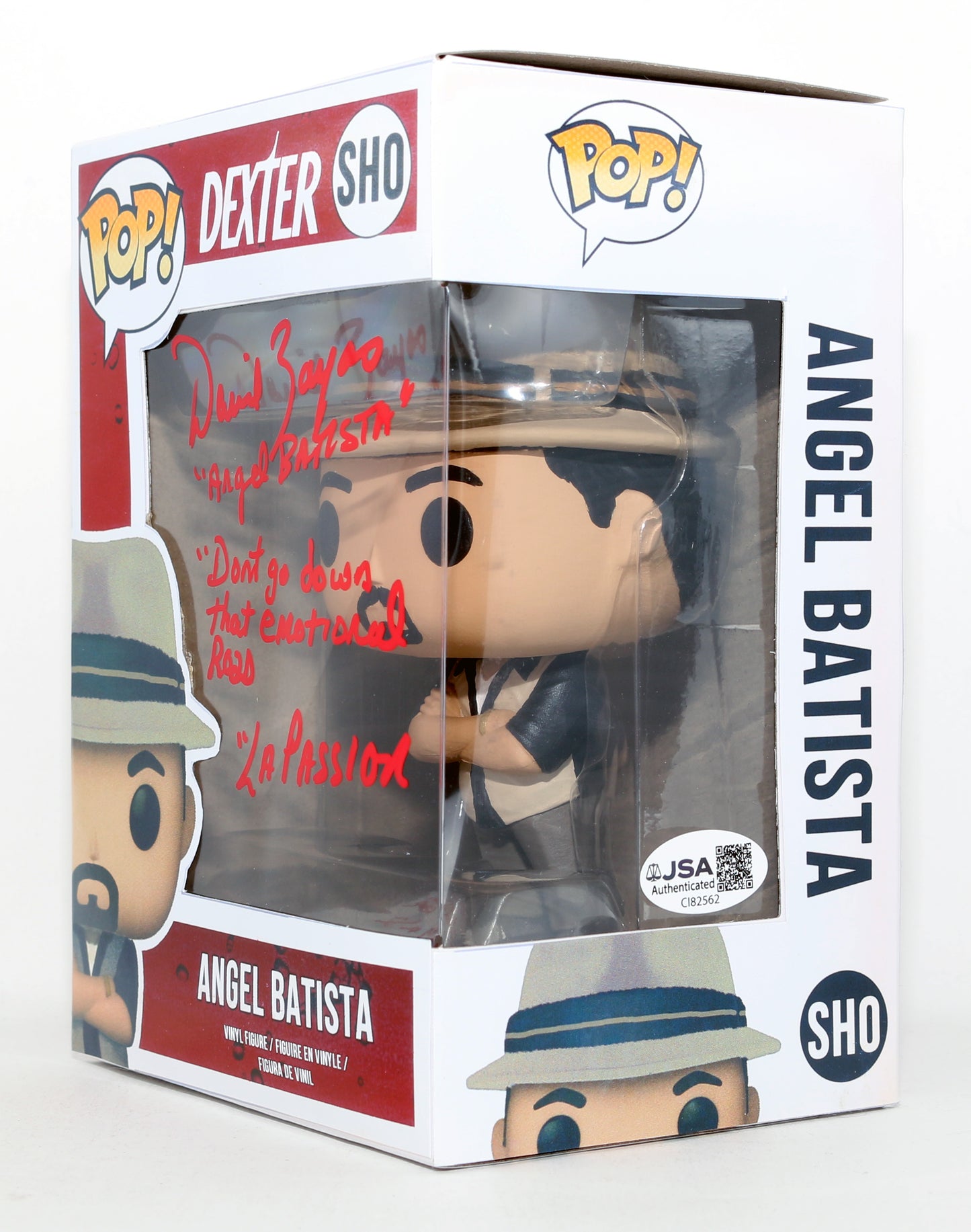 
                  
                    David Zayas as Angel Batista in Dexter (JSA) Signed Spastic Customs Funko POP! #SHO with Character Name and Quotes
                  
                