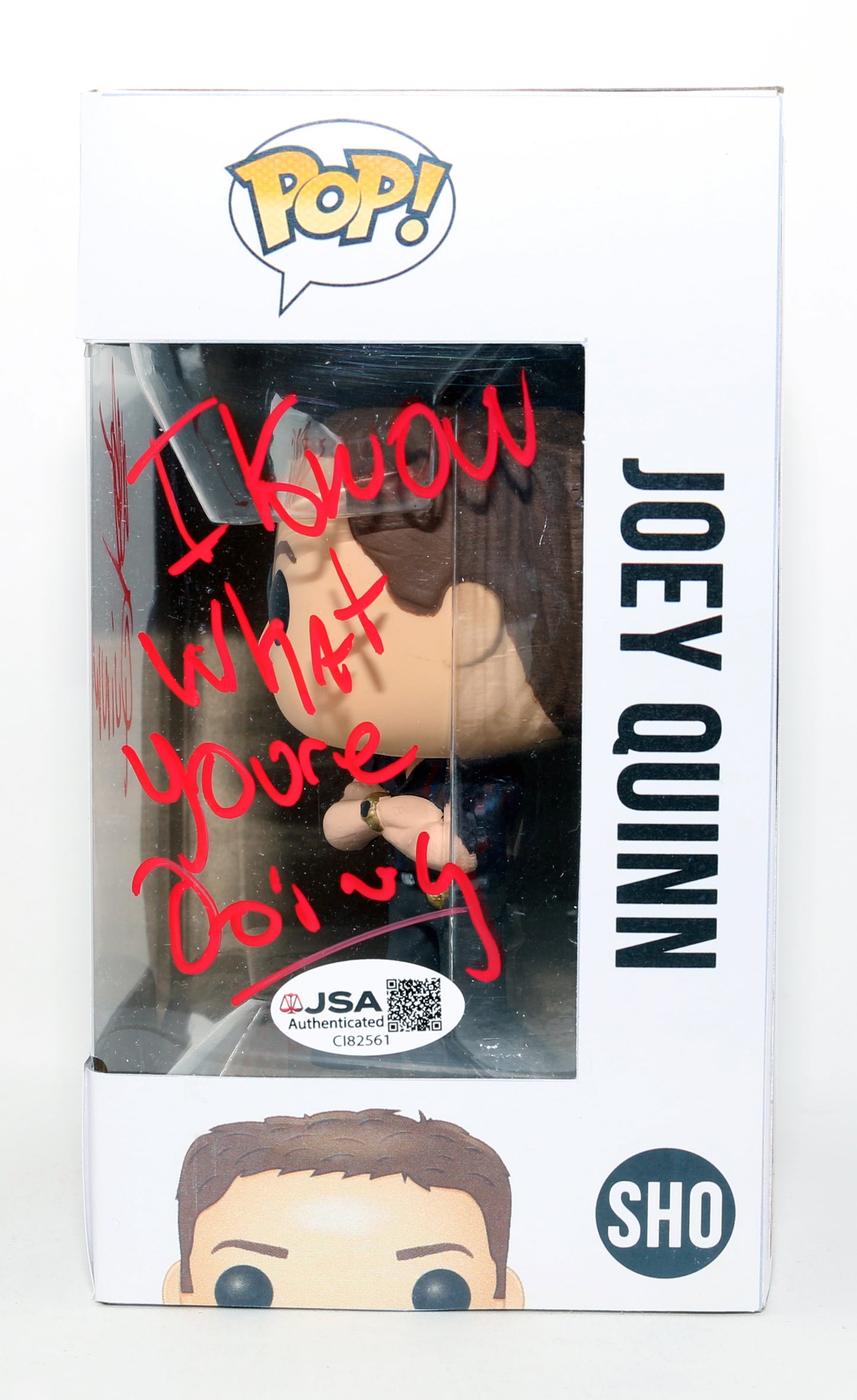 
                  
                    Desmond Harrington as Joey Quinn in Dexter (JSA) Signed Spastic Customs Funko POP! #SHO with Character Name and Quote
                  
                