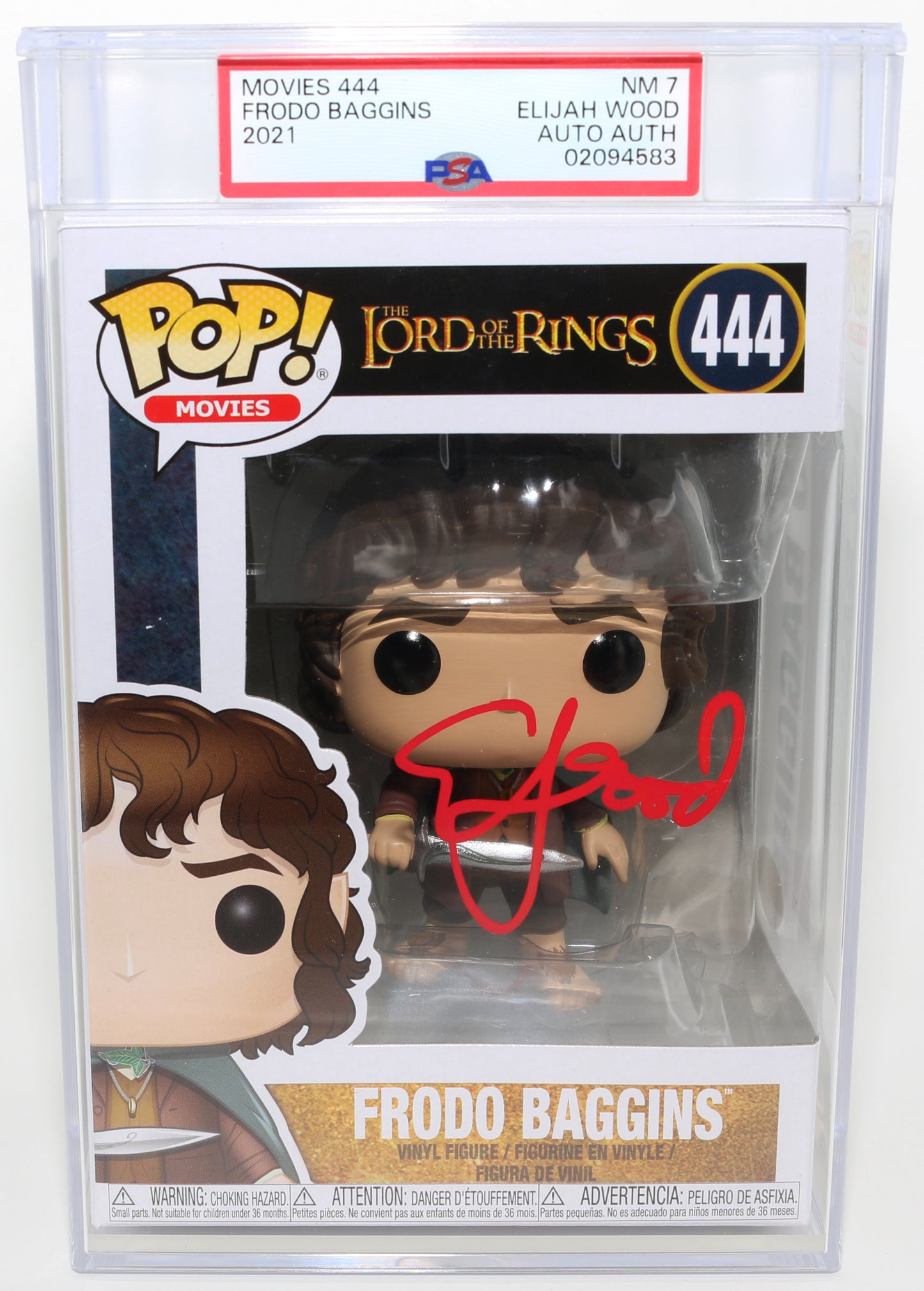 
                  
                    Elijah Wood as Frodo Baggins in The Lord of the Rings: The Fellowship of the Ring (PSA Encapsulated Grade 7) Signed Funko POP! #444
                  
                