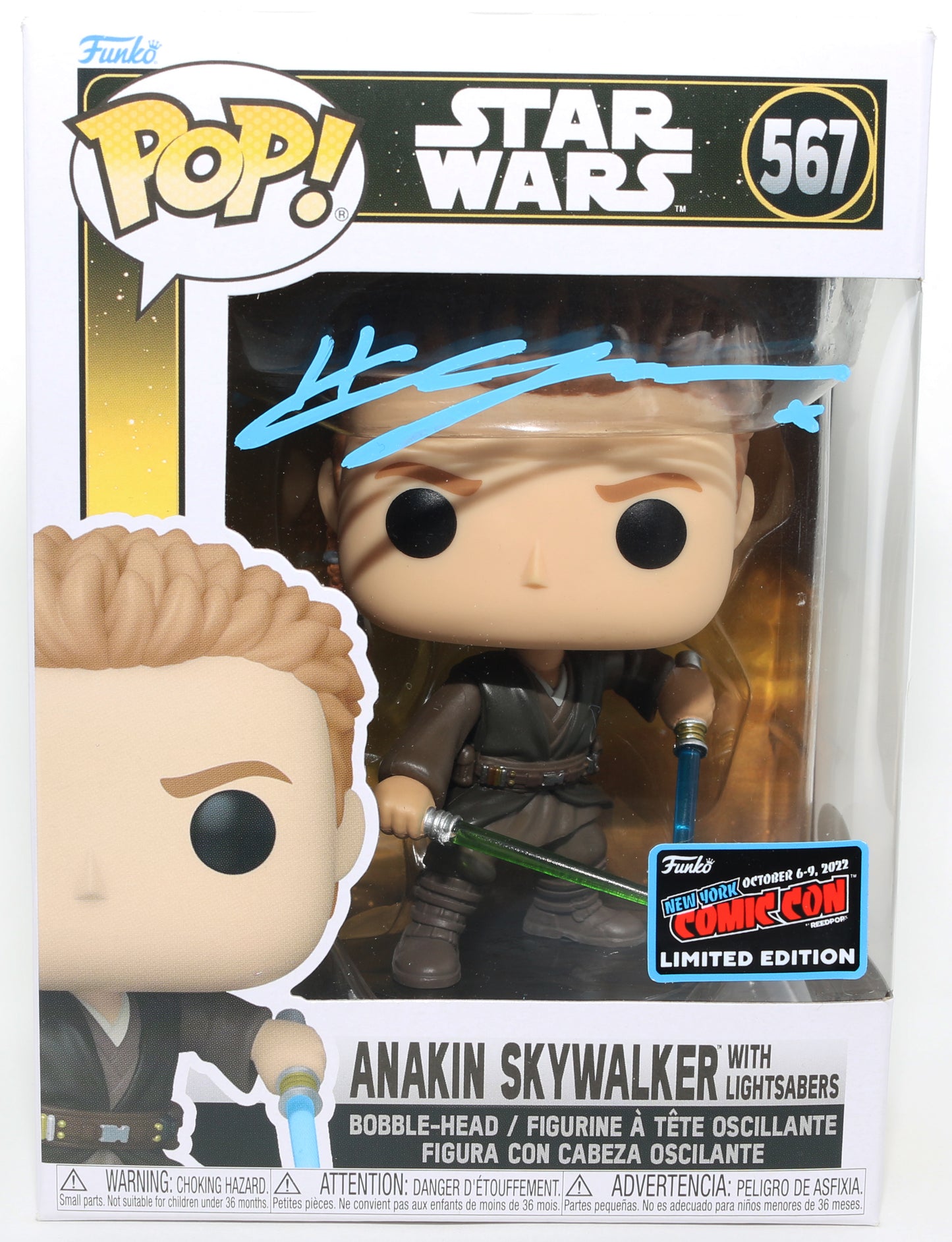 
                  
                    Hayden Christensen as Anakin Skywalker in Star Wars Episode II: Attack of the Clones 2022 New York Comic Con Limited Edition (JSA) Signed Funko POP! #567
                  
                