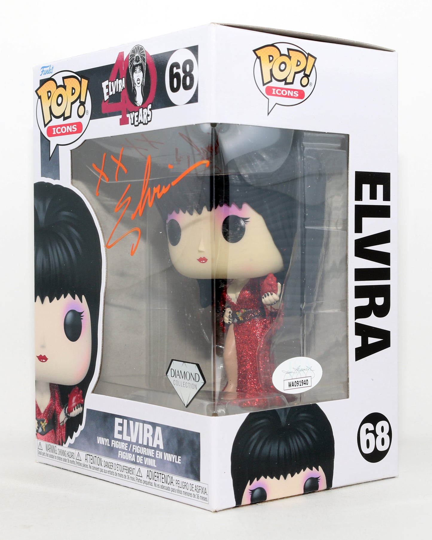 
                  
                    Cassandra Peterson as Elvira in Elvira: Mistress of the Dark Diamond Collection (JSA) Signed Funko POP! #68
                  
                