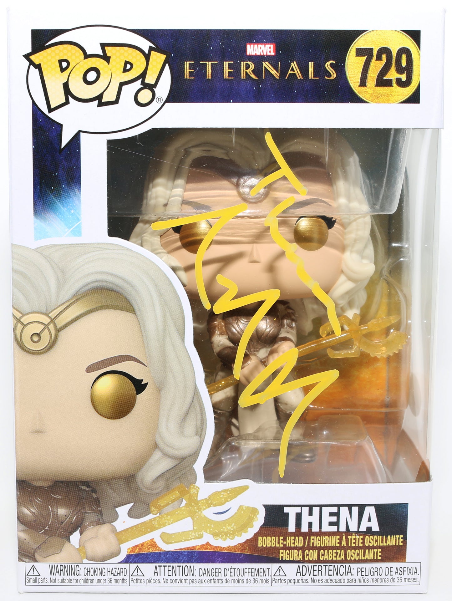 
                  
                    Angelina Jolie as Thena in The Eternals (JSA) Signed Funko POP! #729 with Character Name
                  
                