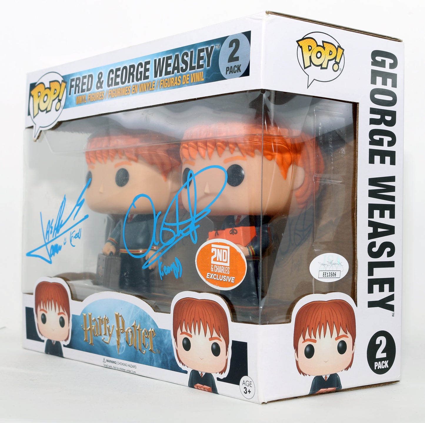 
                  
                    James Phelps as Fred Weasley & Oliver Phelps as George Weasley in Harry Potter 2nd & Charles Exclusive (JSA) Signed Funko POP! 2 Pack with Character Names
                  
                