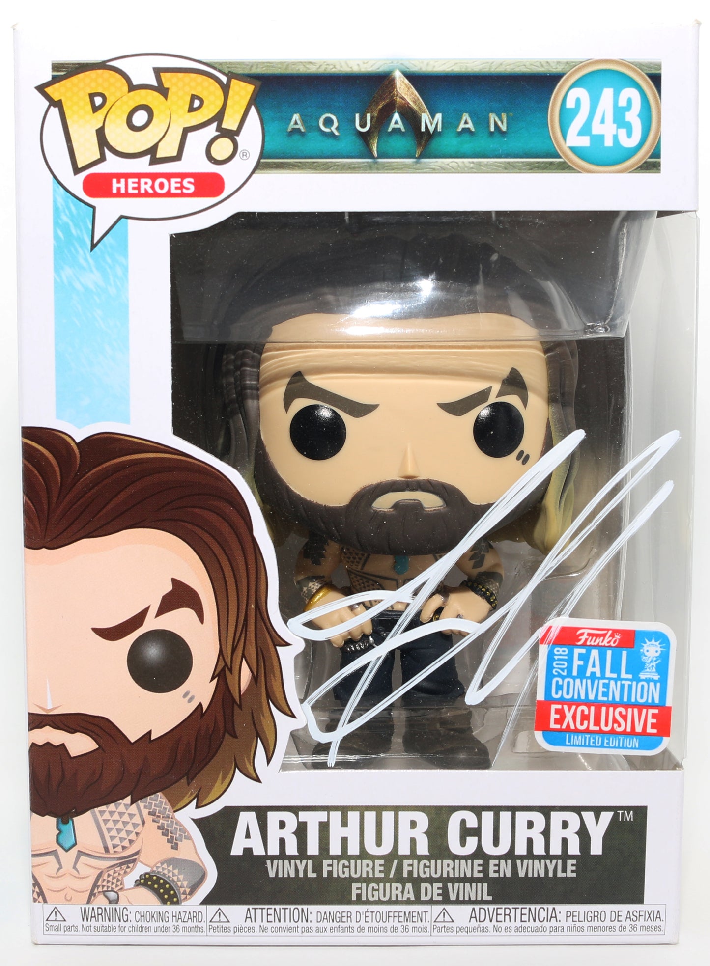 
                  
                    Jason Momoa as Arthur Curry in Aquaman 2018 Fall Con Exclusive (JSA) Signed Funko POP! #243
                  
                