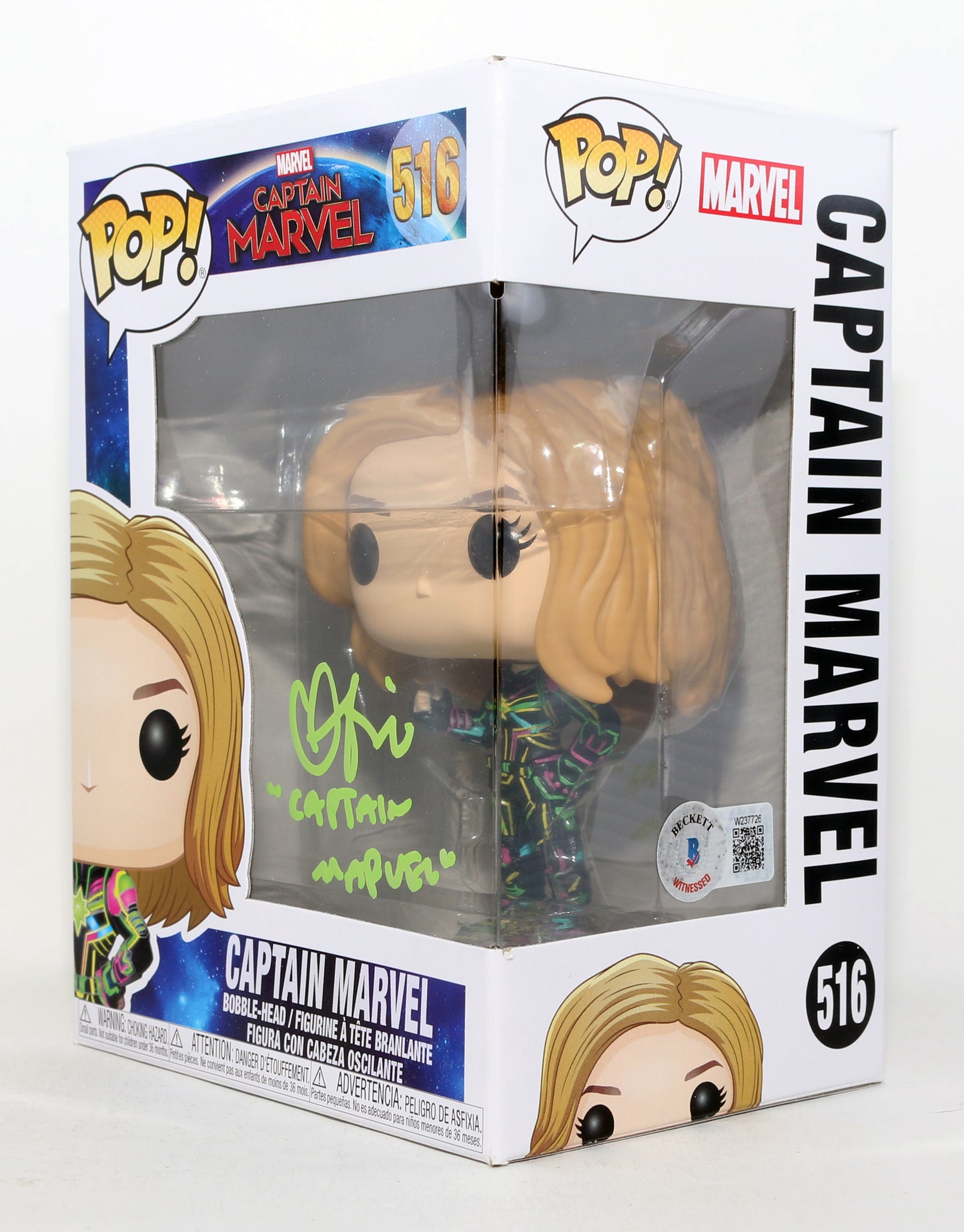 
                  
                    Brie Larson as Captain Marvel in Captain Marvel (Beckett) Signed Funko POP! #516 with Character Name
                  
                