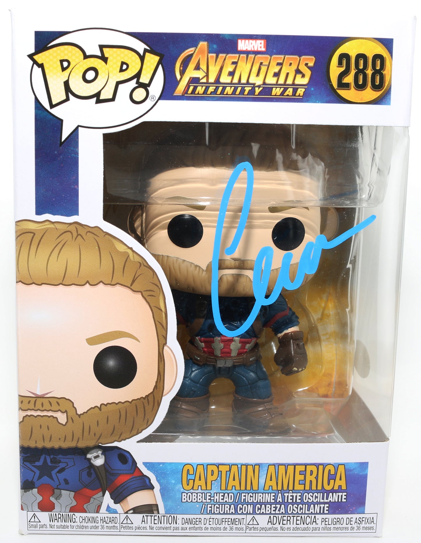
                  
                    Chris Evans as Captain America in Avengers: Infinity War (JSA) Signed Funko POP! #288
                  
                