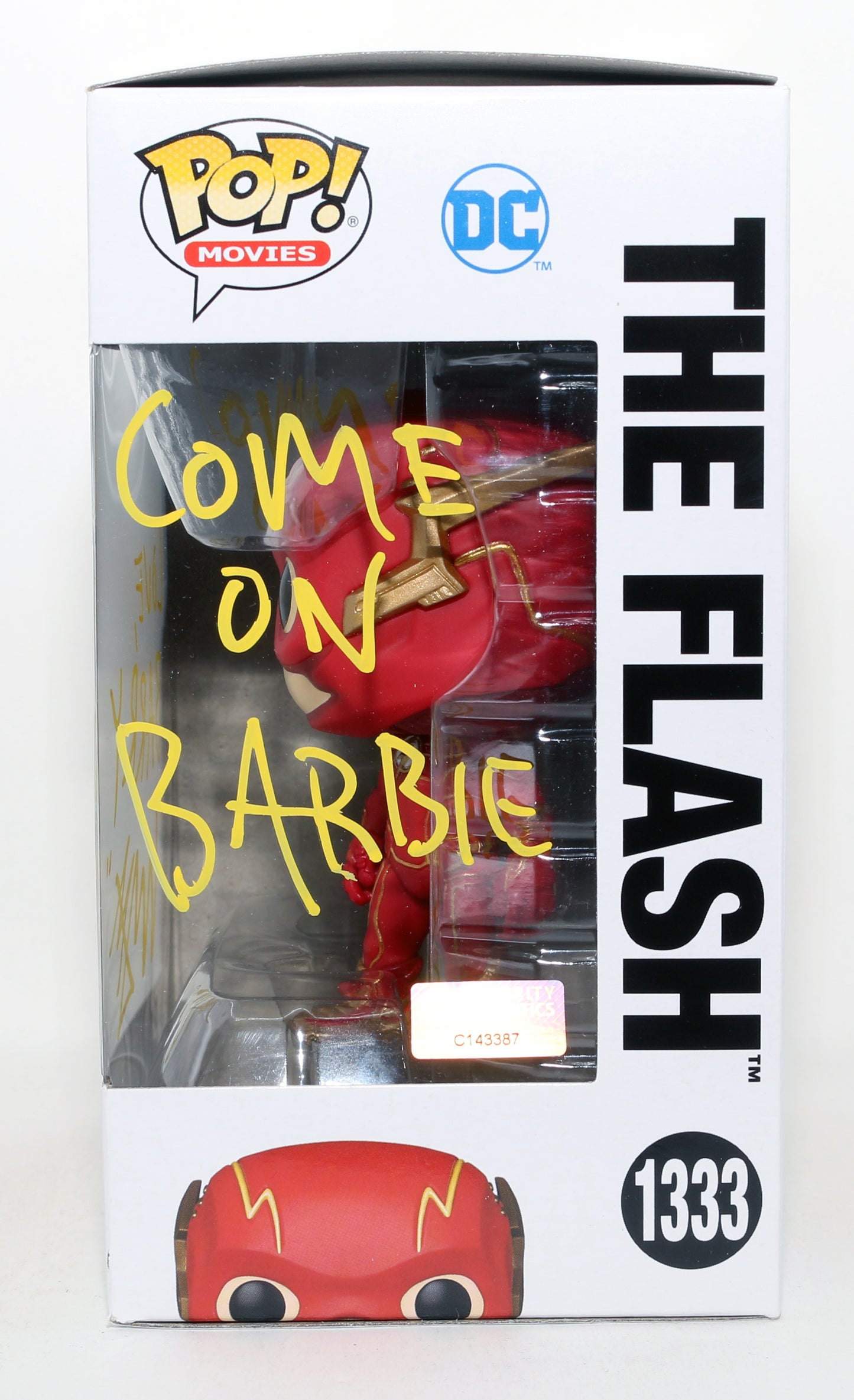 
                  
                    Ezra Miller as Barry Allen in The Flash (Celebrity Authentics) Signed Funko POP! #1333 with Character Name & Quote
                  
                