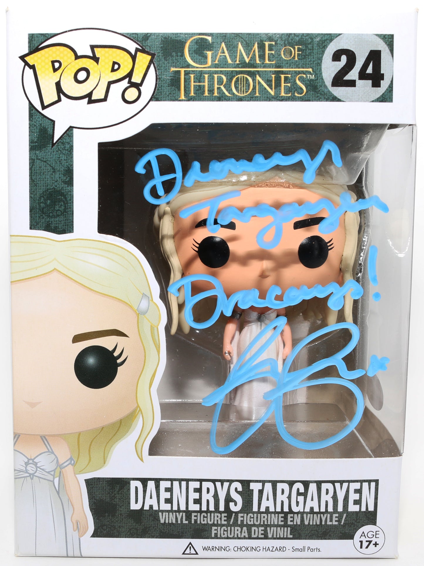 
                  
                    Emilia Clarke as Daenerys Targaryen in HBO's Game of Thrones (JSA) Signed Funko POP! #24 with Character Name & Quote
                  
                