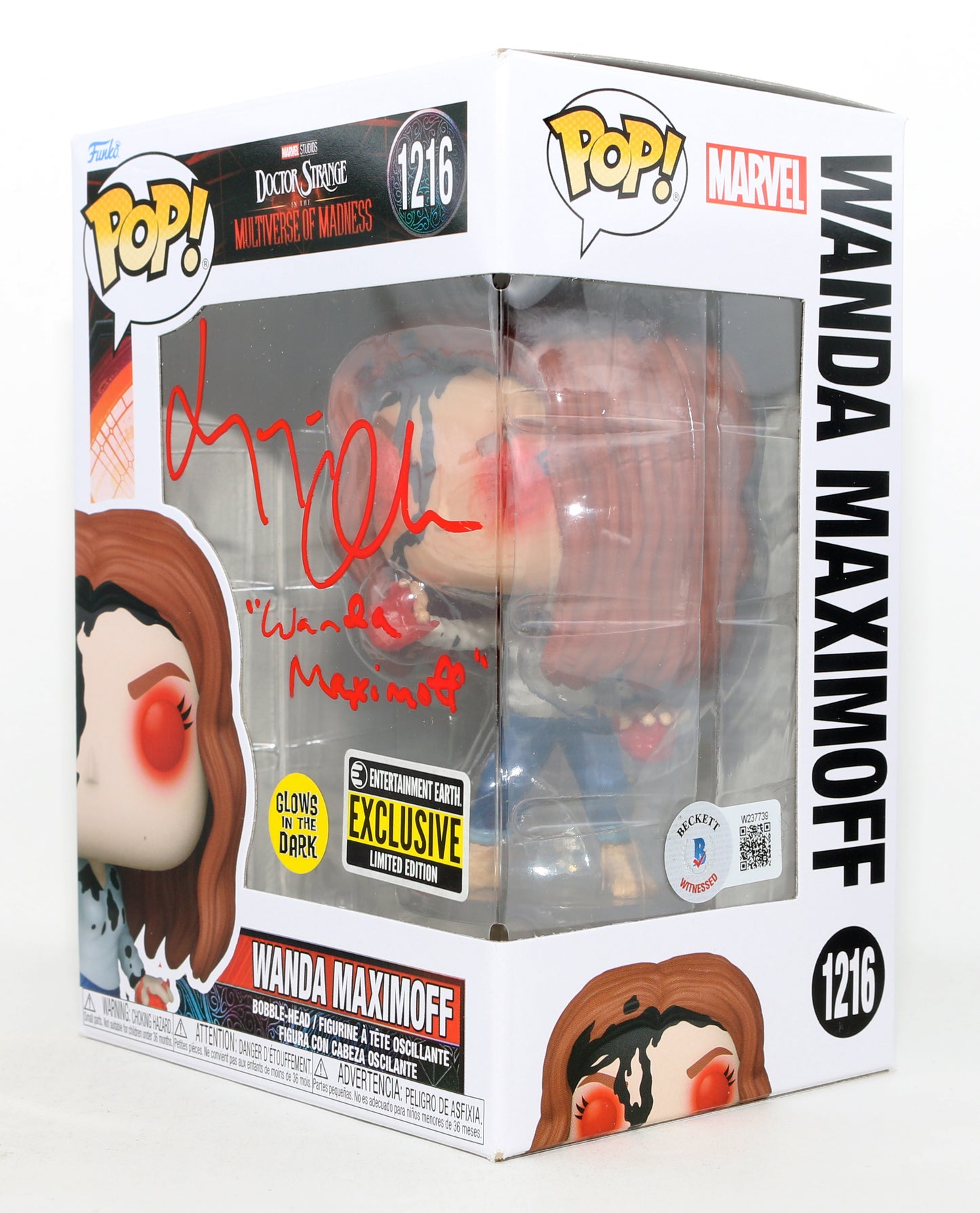 
                  
                    Elizabeth Olsen as Scarlet Witch in Doctor Strange in the Multiverse of Madness GITD Entertainment Earth Exclusive (Beckett) Signed Funko POP! #1216 with Character Name
                  
                