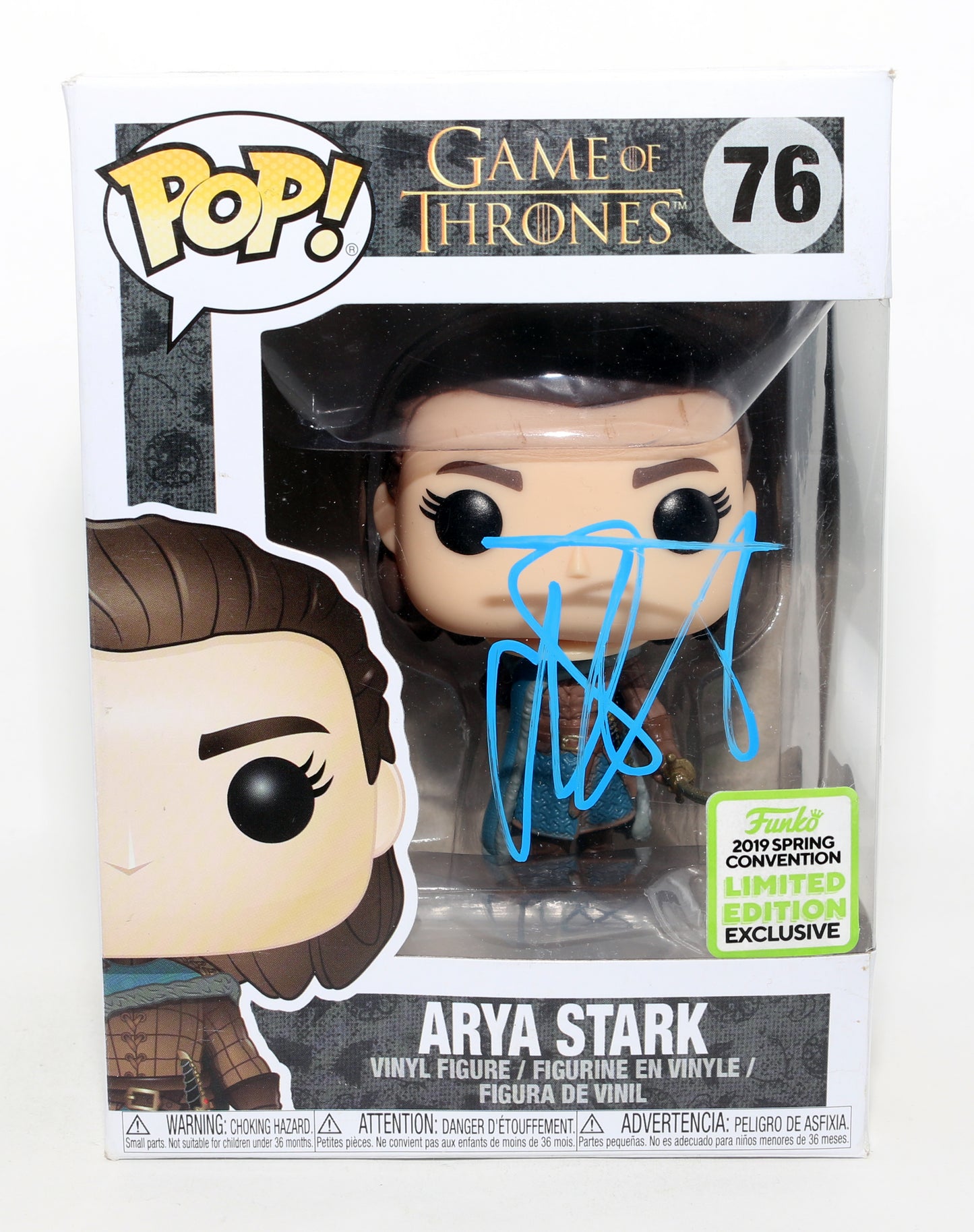 
                  
                    Maise Williams as Arya Stark in HBO's Game of Thrones 2019 Spring Convention Limited Edition Exclusive (Beckett) Signed Funko POP! #76
                  
                