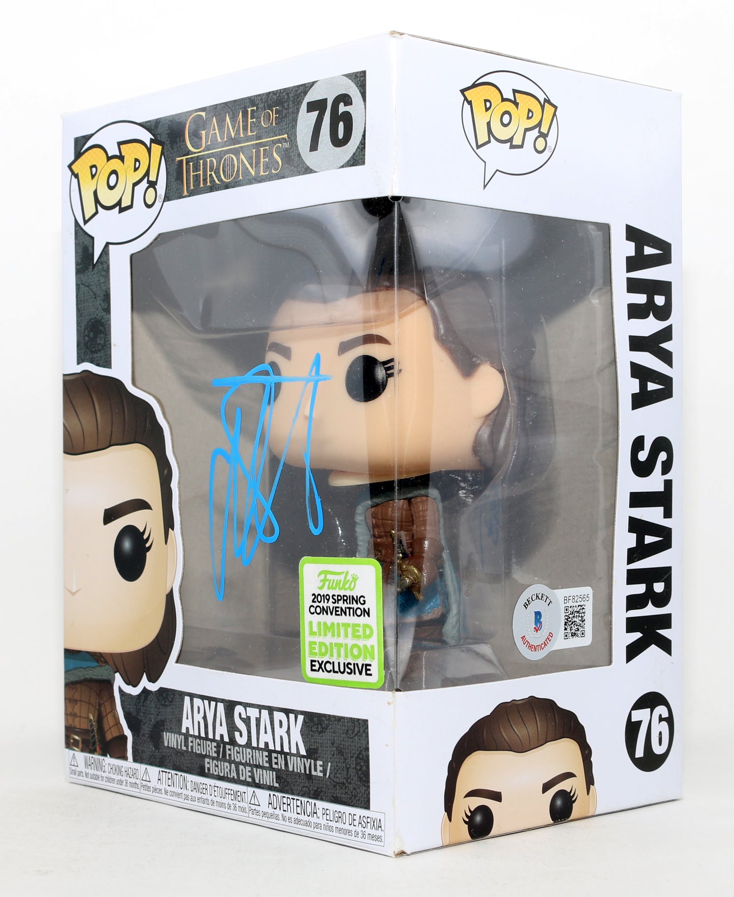 
                  
                    Maise Williams as Arya Stark in HBO's Game of Thrones 2019 Spring Convention Limited Edition Exclusive (Beckett) Signed Funko POP! #76
                  
                