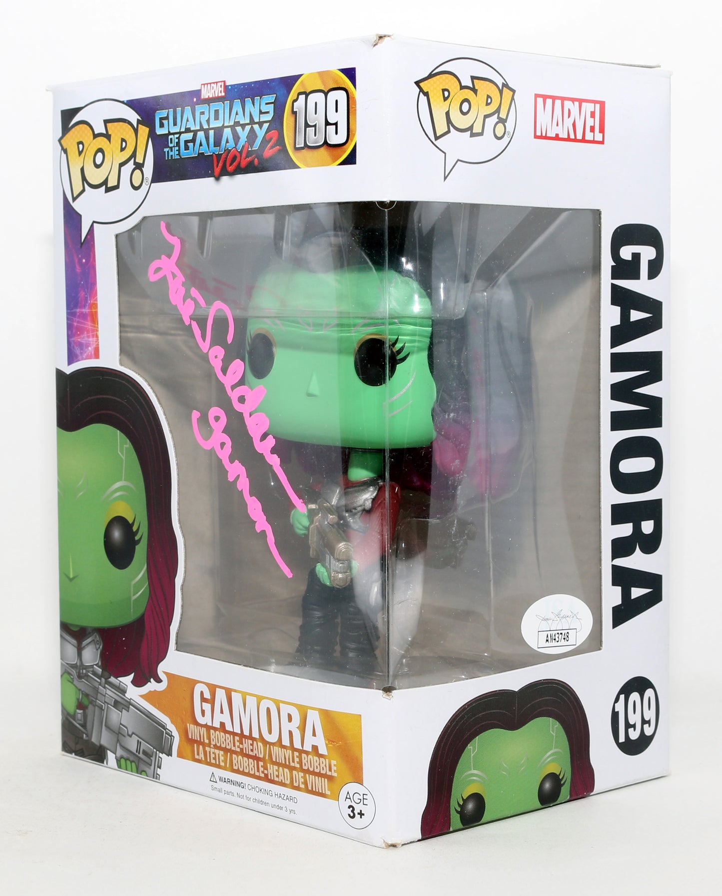
                  
                    Zoe Saldaña as Gamora in Guardians of the Galaxy Galaxy Vol. 2 (JSA) Signed Funko POP! #199 with Character Name
                  
                