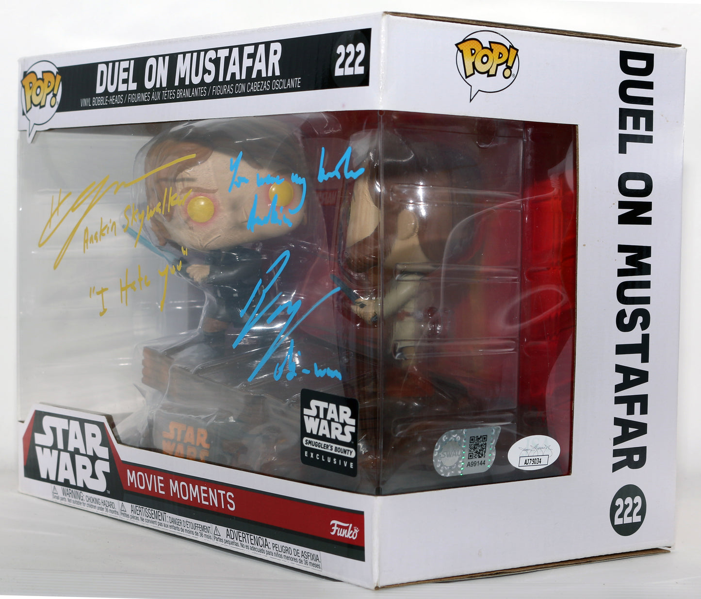
                  
                    Hayden Christensen as Anakin Skywalker & Ewan McGregor as Obi-Wan Kenobi in Star Wars Episode III: Revenge of the Sith Smuggler's Bounty Exclusive (SWAU / JSA) Signed Movie Moments Oversized Funko POP! #222 with Character Names & Quotes
                  
                