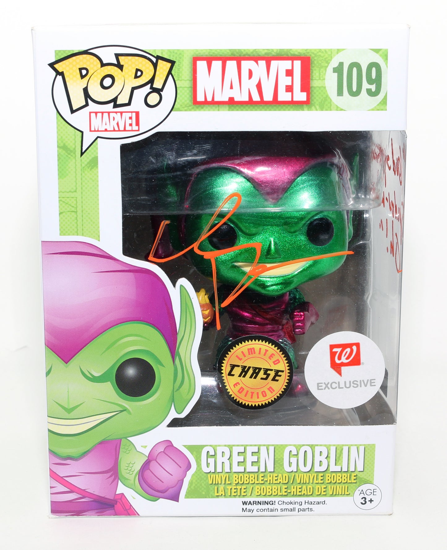 
                  
                    Willem Dafoe as Green Goblin in Spider-Man Limited Chase Edition Walgreens Exclusive (Celebrity Authentics) Signed Funko POP! #109 with Quote
                  
                