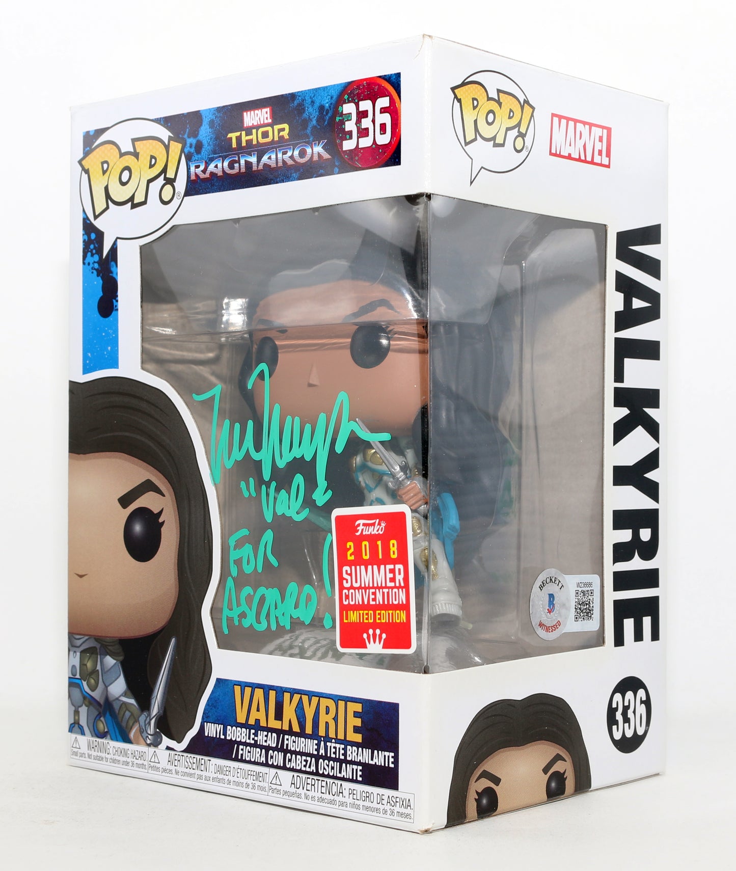 
                  
                    Tessa Thompson as Valkyrie in Thor: Ragnarok 2018 Summer Convention Limited Edition (Beckett) Signed Funko POP! #336 with Character Name & Quote
                  
                