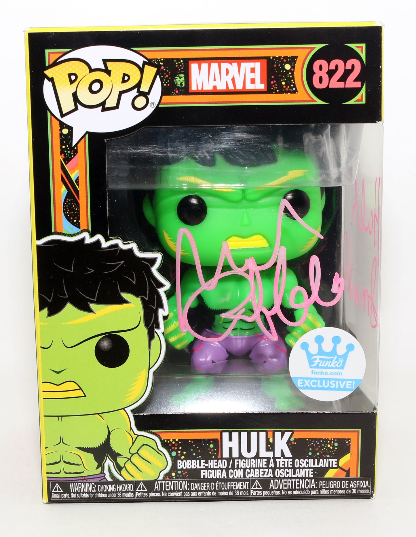 
                  
                    Mark Ruffalo as Hulk in The Avengers Blacklight Funko Store Exclusive (SWAU) Signed Funko POP! #822 with Quote
                  
                