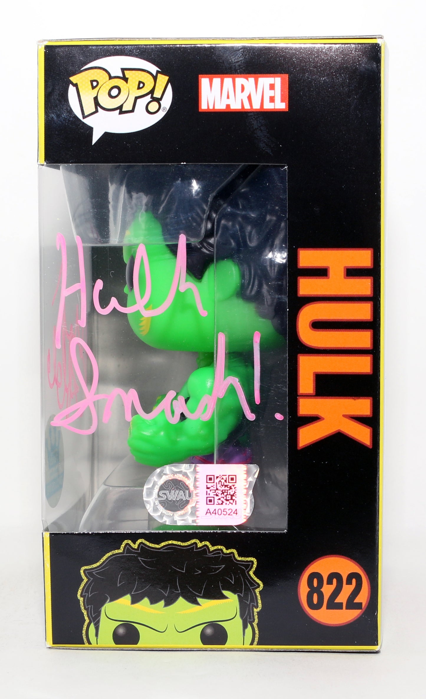 
                  
                    Mark Ruffalo as Hulk in The Avengers Blacklight Funko Store Exclusive (SWAU) Signed Funko POP! #822 with Quote
                  
                
