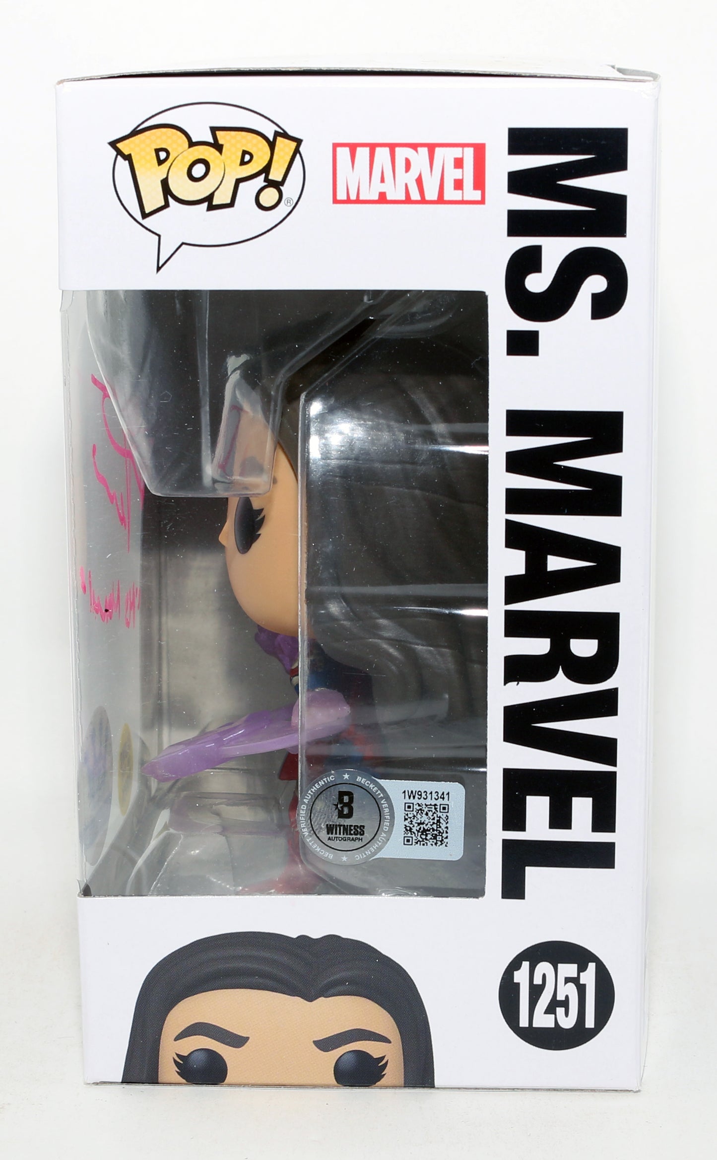 
                  
                    Iman Vellani as Ms. Marvel in The Marvels GITD Funko Store Exclusive (Beckett) Signed Funko POP! #1251 with Character Name
                  
                