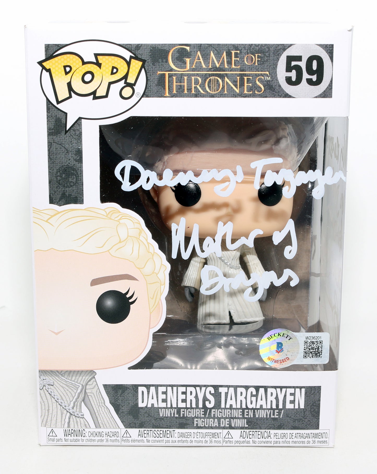 
                  
                    Emilia Clarke as Daenerys Targaryen in HBO's Game of Thrones (Beckett) Signed Funko POP! #59 with Character Name & Quote
                  
                