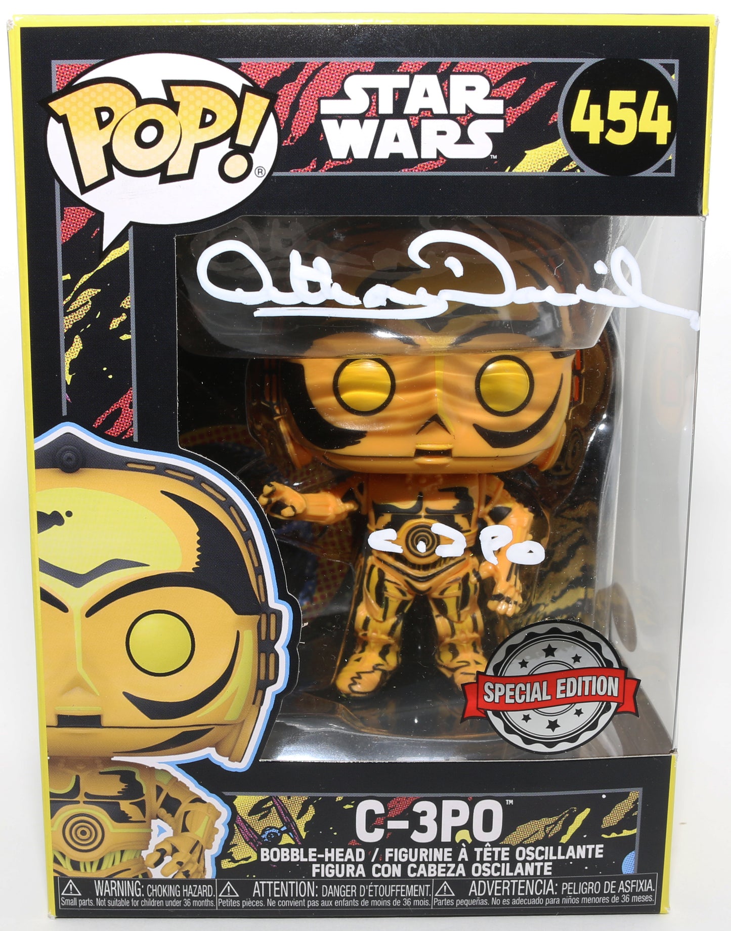 
                  
                    Anthony Daniels as C-3PO in Star Wars Blacklight Special Edition (JSA) Signed Funko POP! #454 with Character Name
                  
                