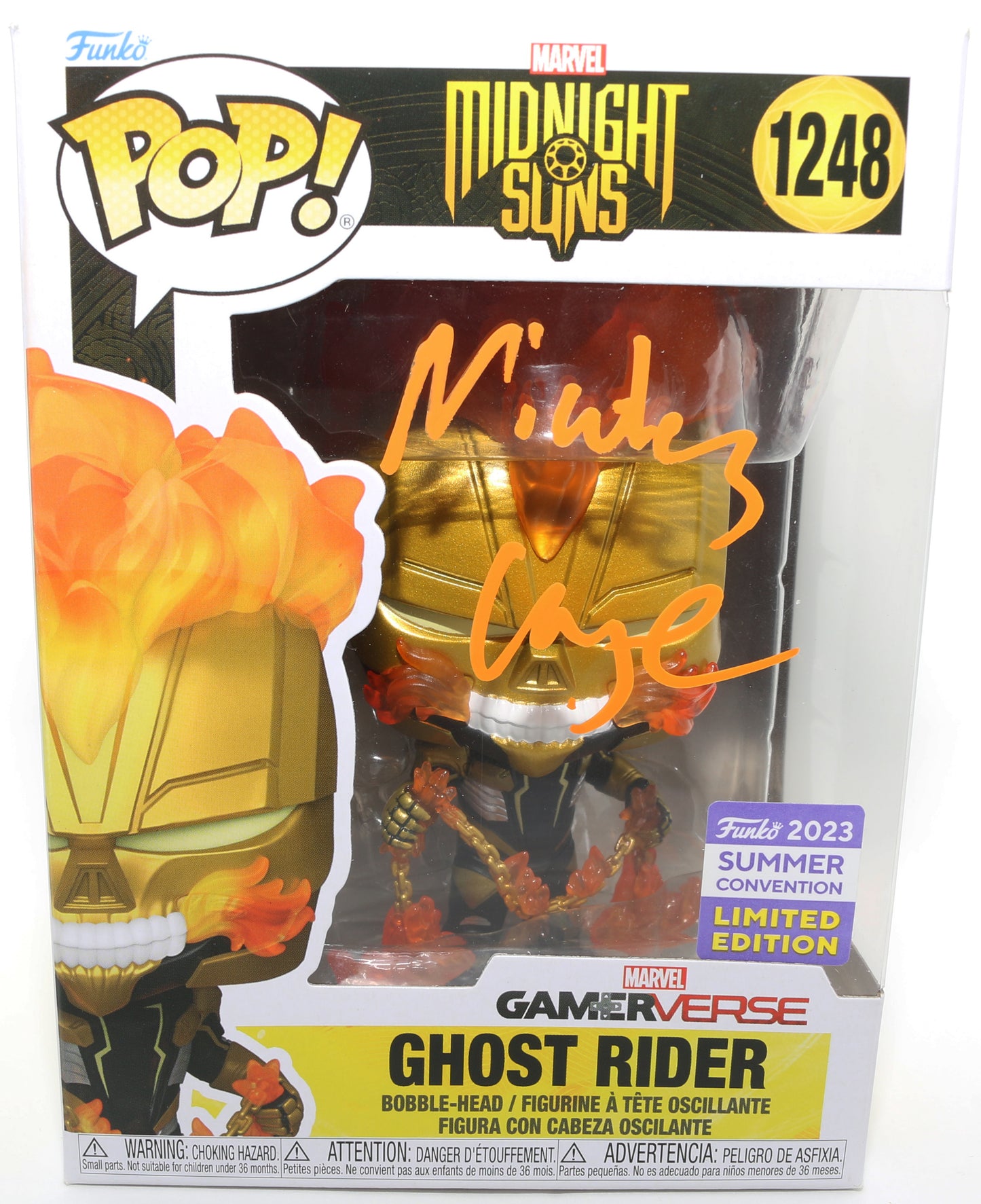 
                  
                    Nicolas Cage as Ghost Rider in Midnight Suns 2023 Summer Convention Limited Edition (Celebrity Authentics) Signed Funko POP! #1248
                  
                