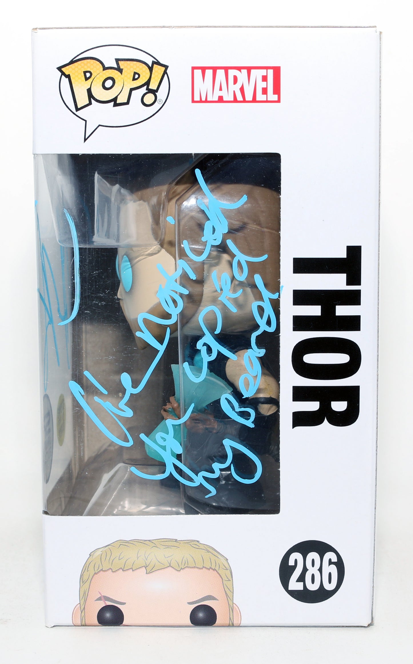 
                  
                    Chris Hemsworth as Thor in Avengers: Infinity War GITD SF Limited Edition Signed Funko POP! #286 with Quote
                  
                