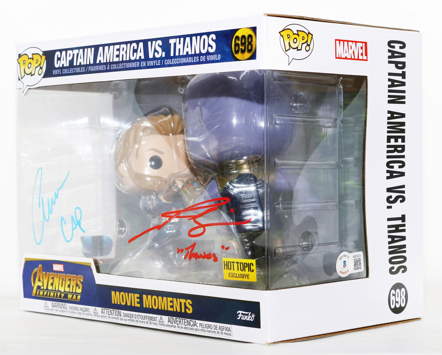 
                  
                    Chris Evans as Captain America vs. Josh Brolin as Thanos in Avengers: Infinity War Hot Topic Exclusive (Beckett) Signed Movie Moments Oversized Funko POP! #698 with Character Names
                  
                