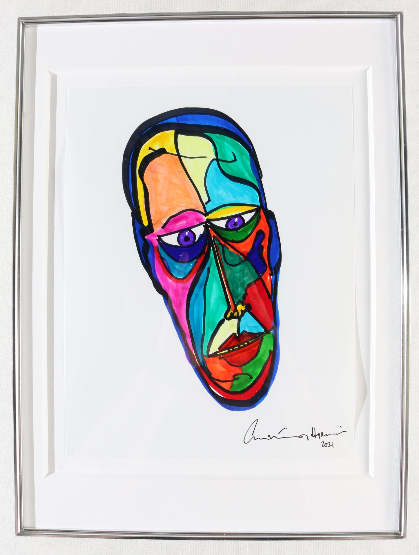 
                  
                    Poliouchos Masque Framed Signed Original Ink-on-Paper Artwork by Sir Anthony Hopkins
                  
                