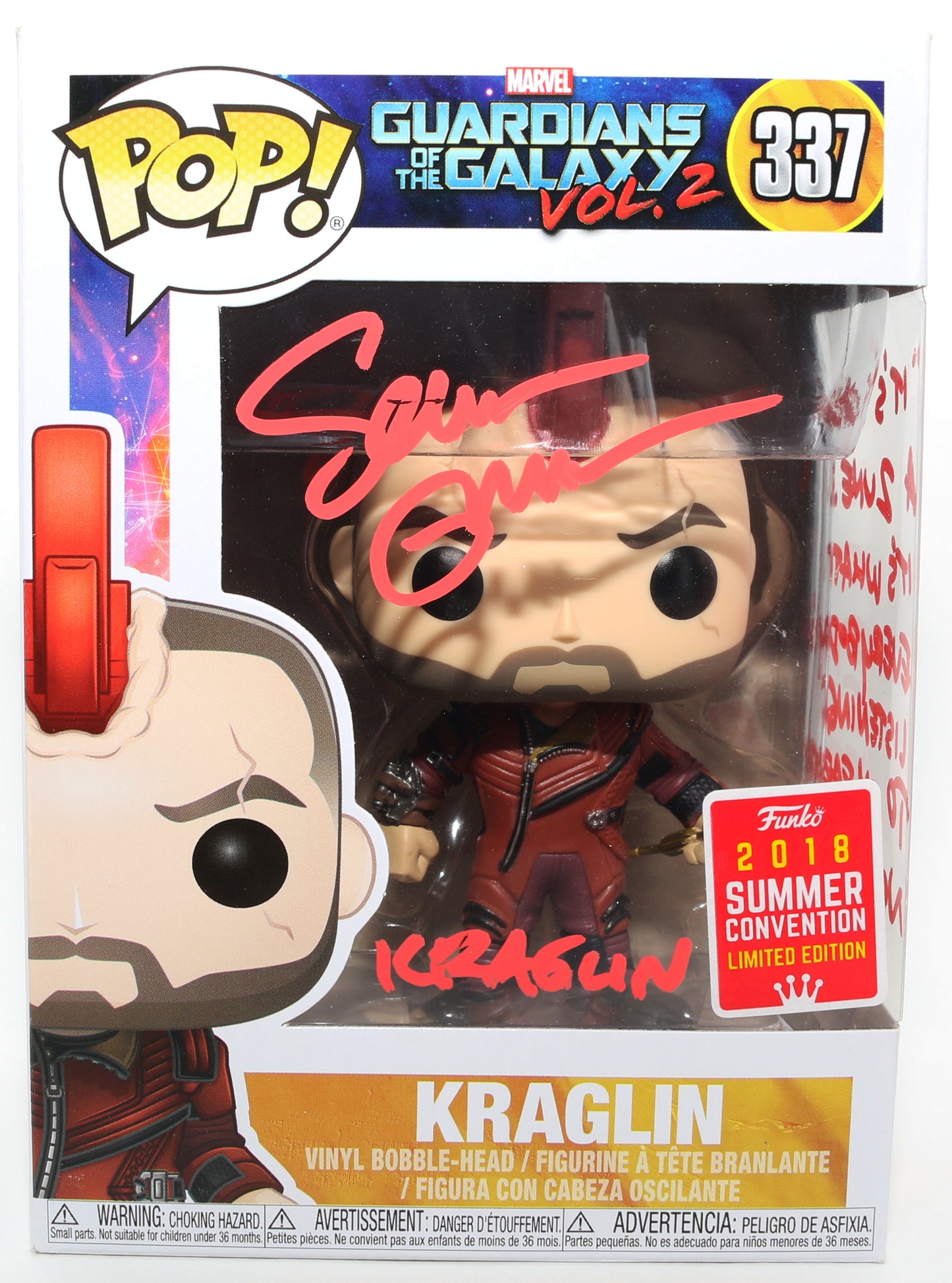 
                  
                    Sean Gunn as Kraglin in Guardians of the Galaxy Vol. 2 2018 Summer Convention Limited Edition Signed Funko POP! #337 with Character Name & Quote
                  
                