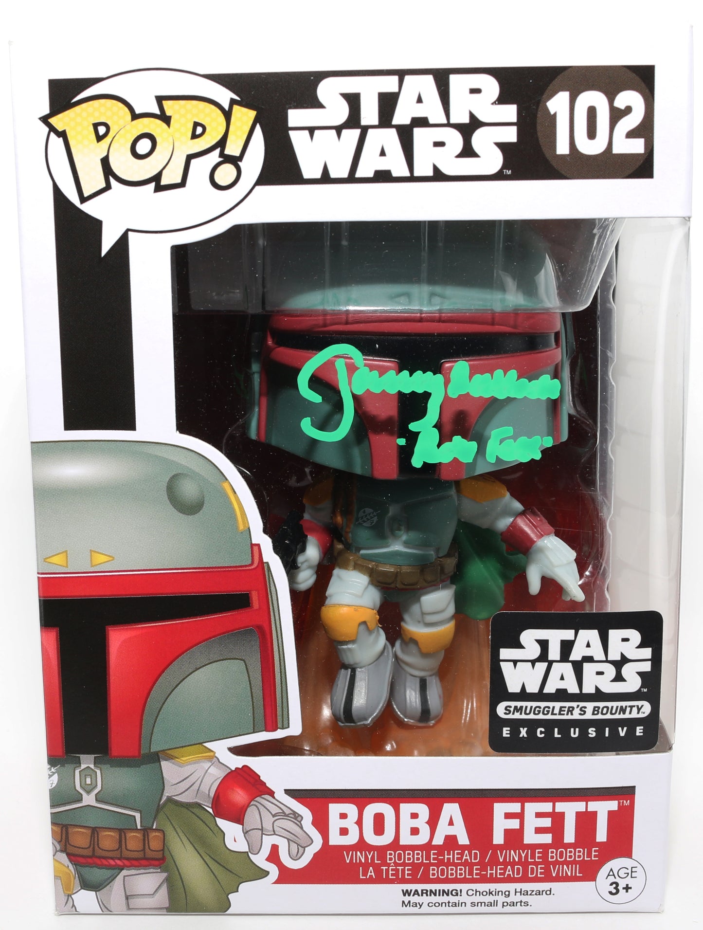 
                  
                    Jeremy Bulloch as Boba Fett in Star Wars: The Empire Strikes Back Smuggler's Bounty Exclusive Signed Funko POP! #102 with Character Name
                  
                