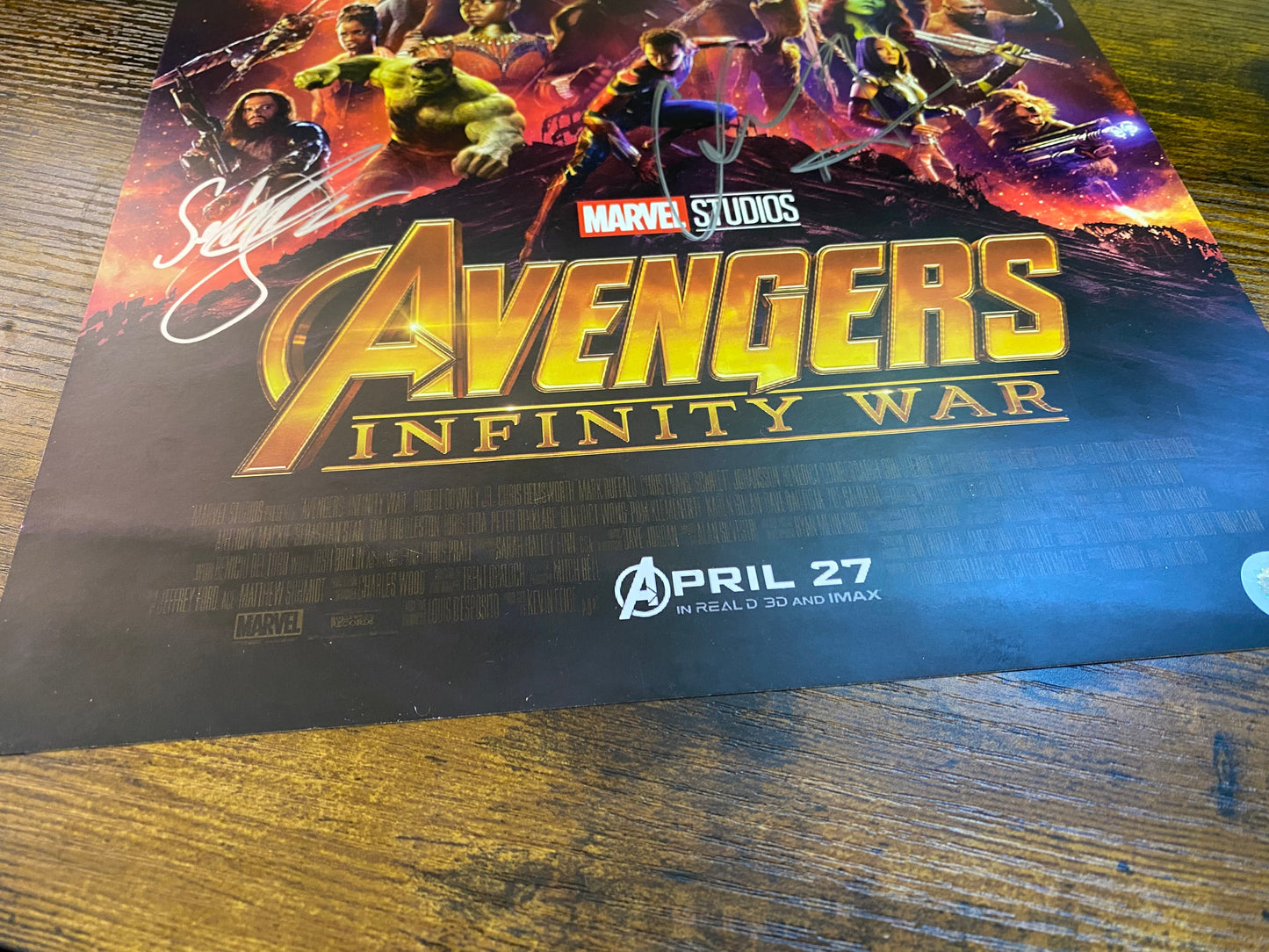 
                  
                    Avengers: Infinity War 11x17 Mini Poster (SWAU) Cast Signed by Robert Downey Jr., Chris Hemsworth, Sebastian Stan, and Josh Brolin
                  
                
