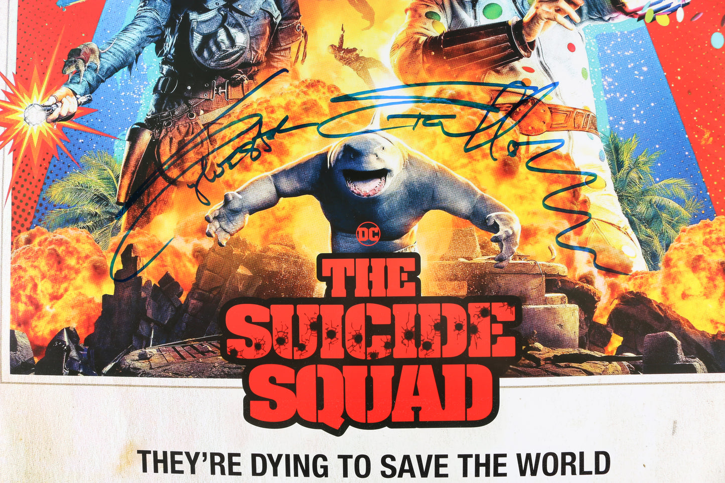 
                  
                    John Cena as Peacemaker, Margot Robbie as Harley Quinn, & Sylvester Stallone as King Shark in The Suicide Squad (Celebrity Authentics / Official Pix) Signed 27x40 Poster
                  
                