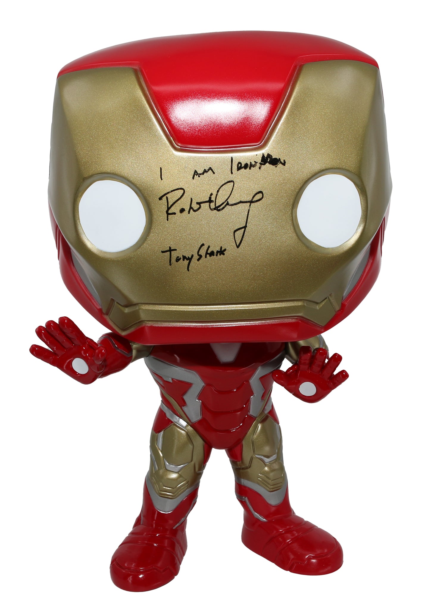 
                  
                    Robert Downey Jr. as Iron Man in Avengers: Endgame (SWAU) Signed 18" Mega Sized Funko POP! #02 with Character Name & Quote
                  
                