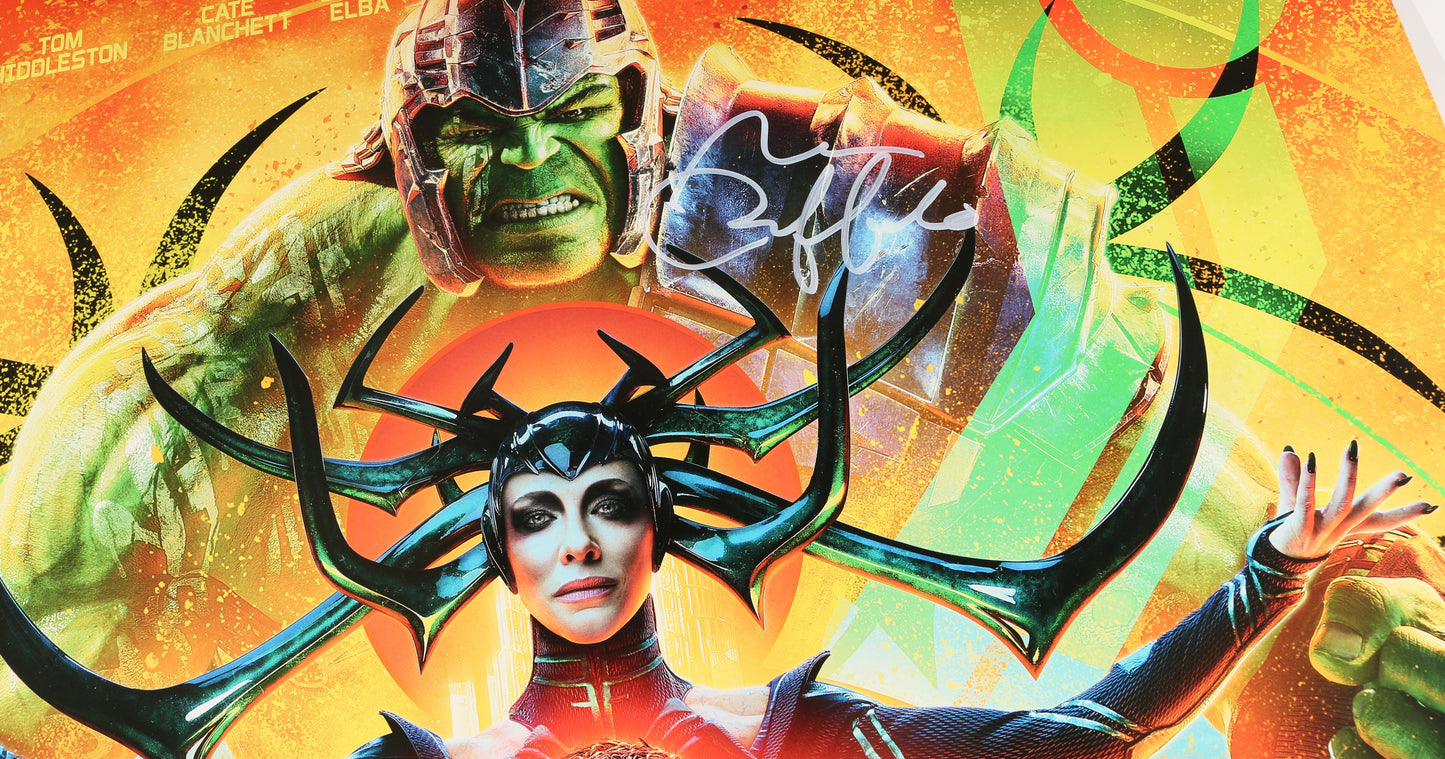 
                  
                    Thor: Ragnarok 27x40 Poster (SWAU) Cast Signed by Chris Hemsworth, Anthony Hopkins, Mark Ruffalo, Idris Elba, Tom Hiddleston, & Taika Waititi with Character Names
                  
                